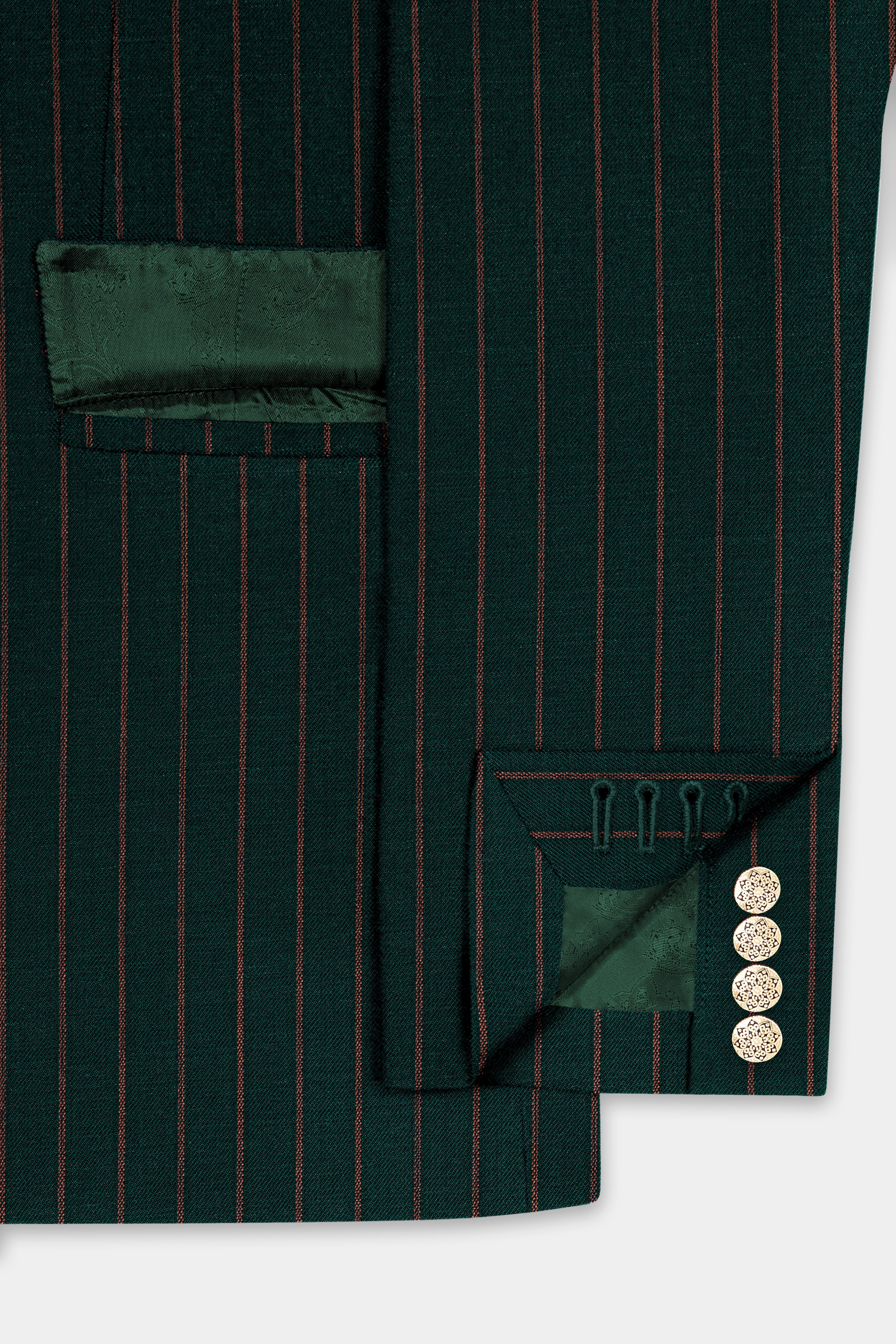 Swamp Green Striped Wool Blend Double Breasted Blazer