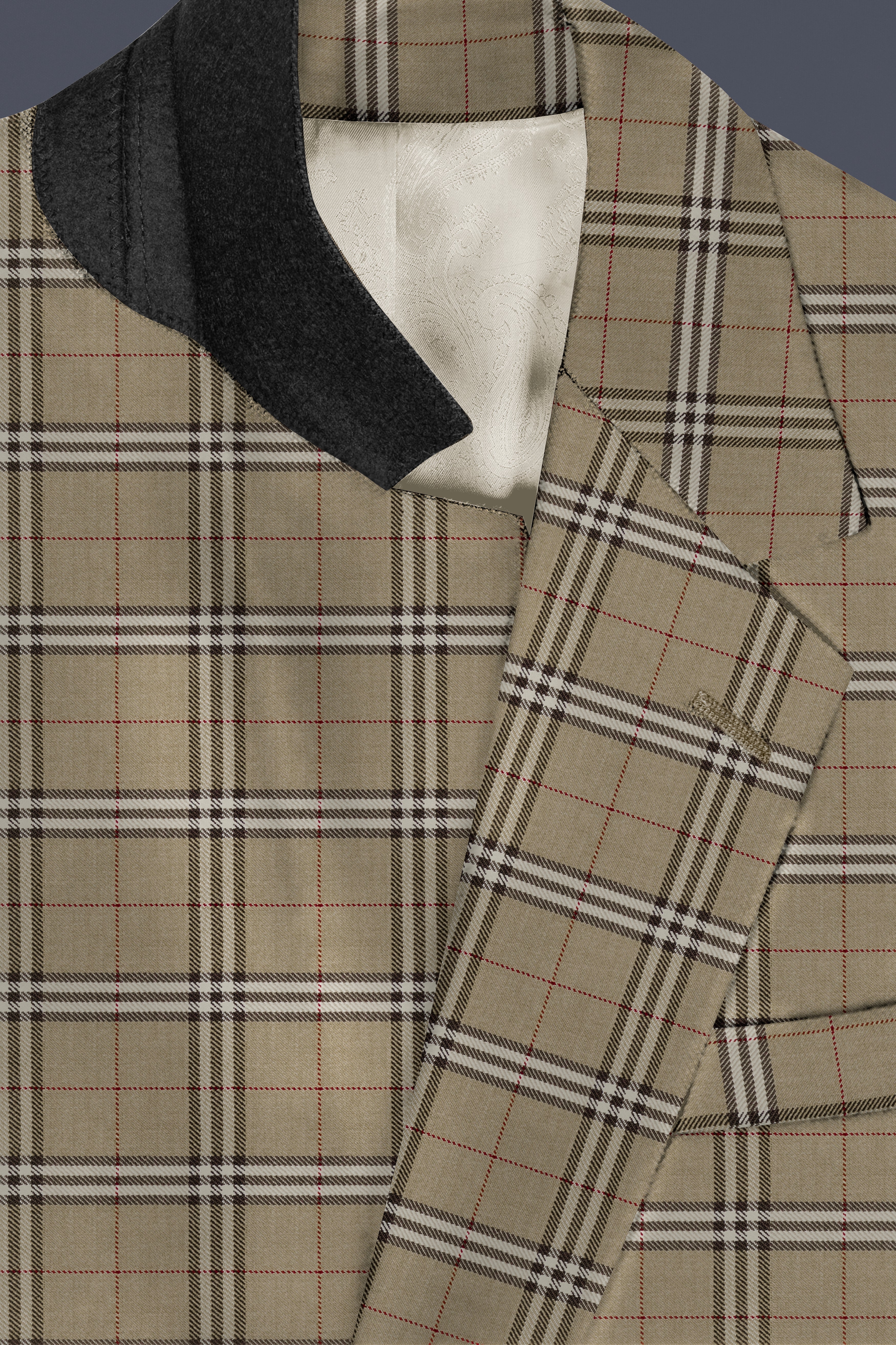 Sandrift Cream with White Plaid Wool Blend Blazer