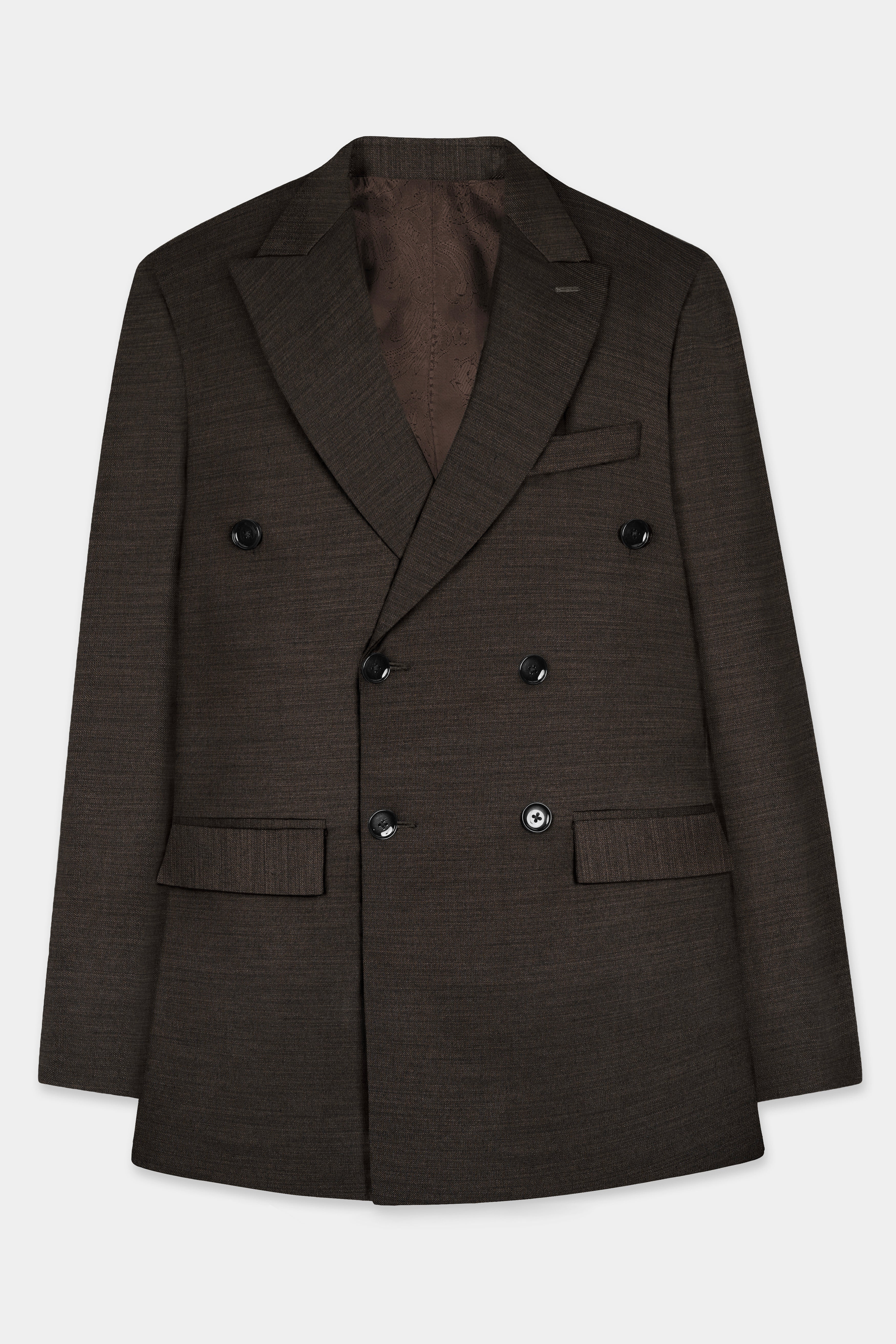 Eclipse Brown Textured Wool Blend Double Breasted Blazer