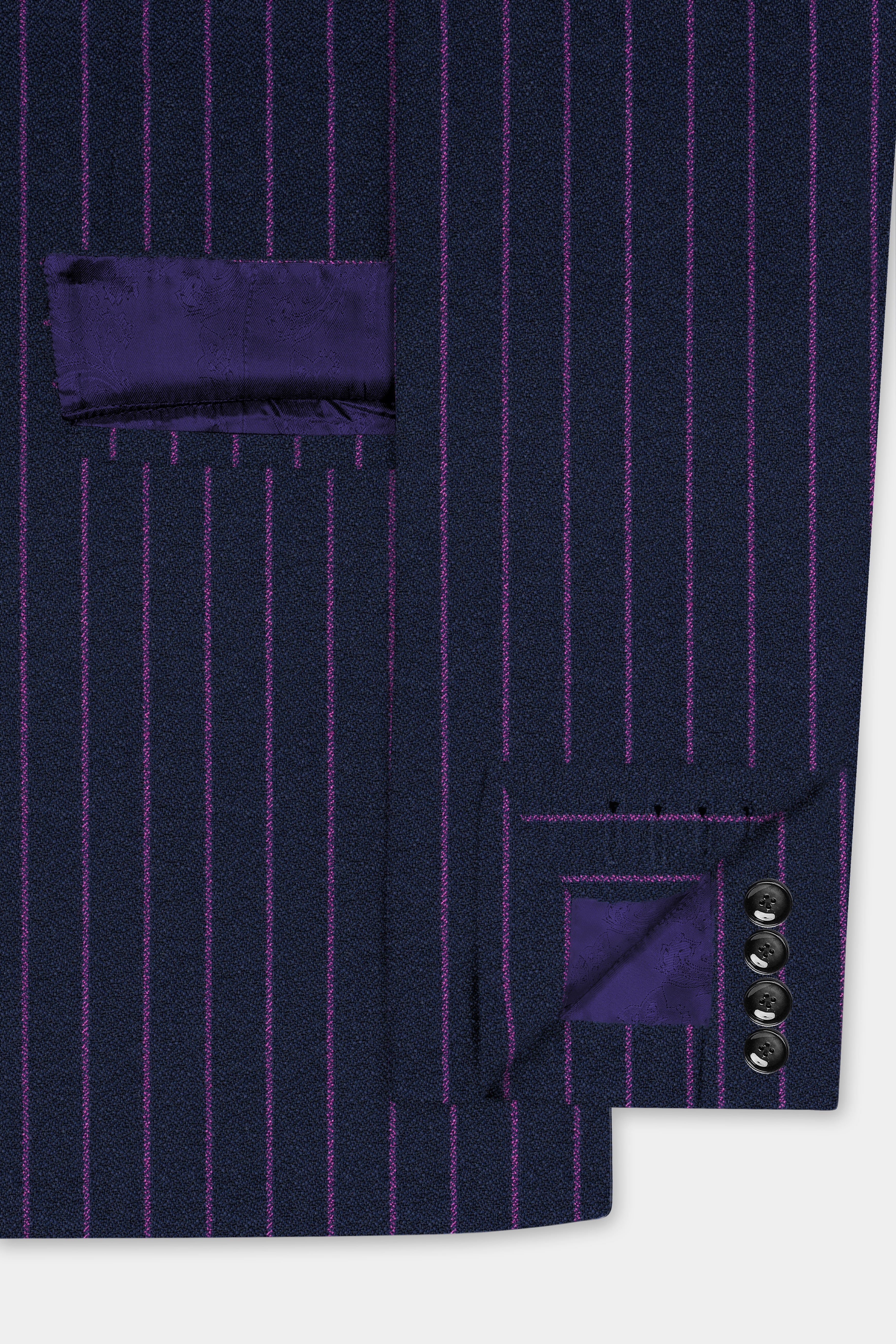 Steel Blue with Grape Purple Striped Wool Blend Blazer