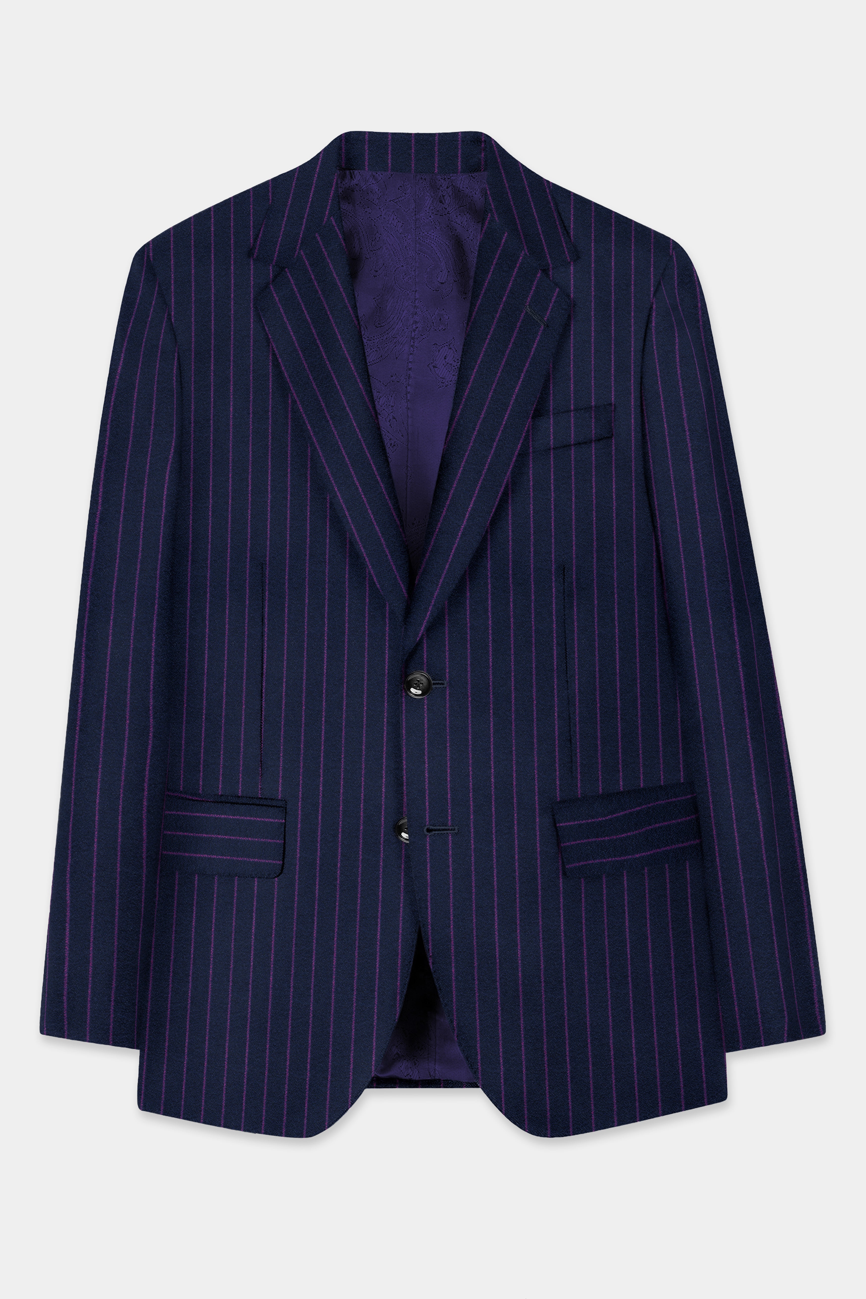Steel Blue with Grape Purple Striped Wool Blend Blazer