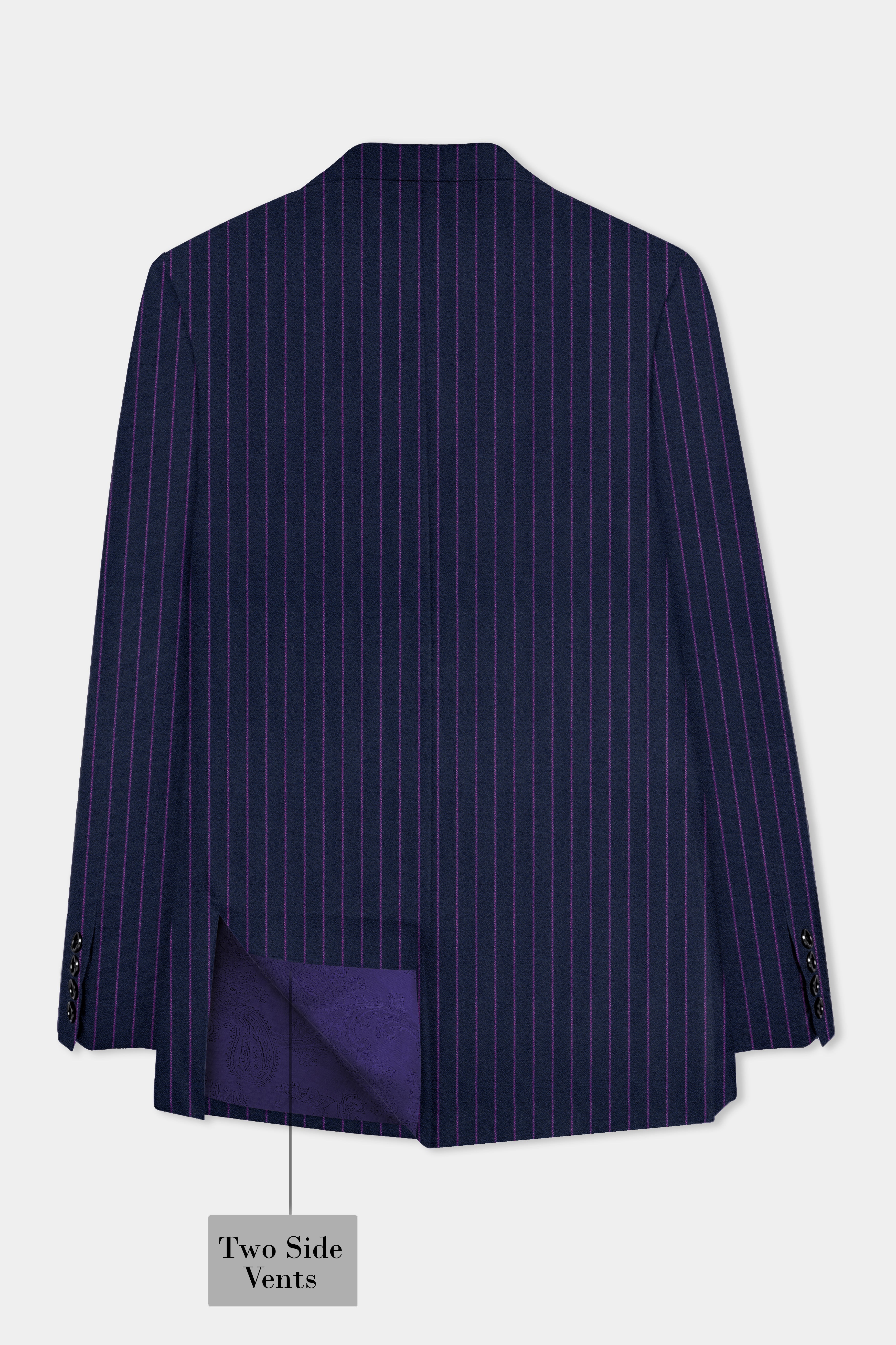 Steel Blue with Grape Purple Striped Wool Blend Blazer