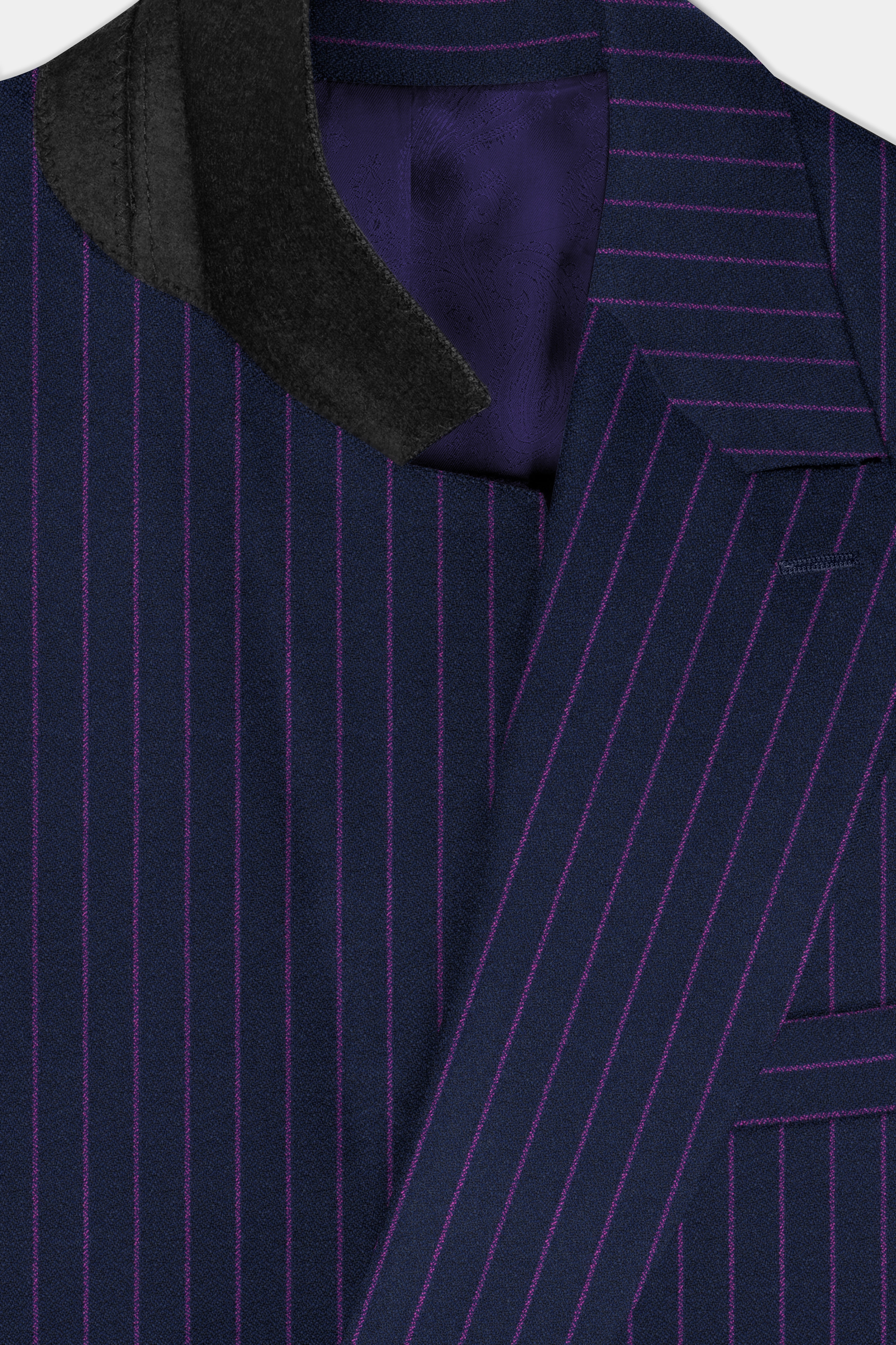 Steel Gray with Grape Purple Striped Wool Blend Double Breasted Blazer