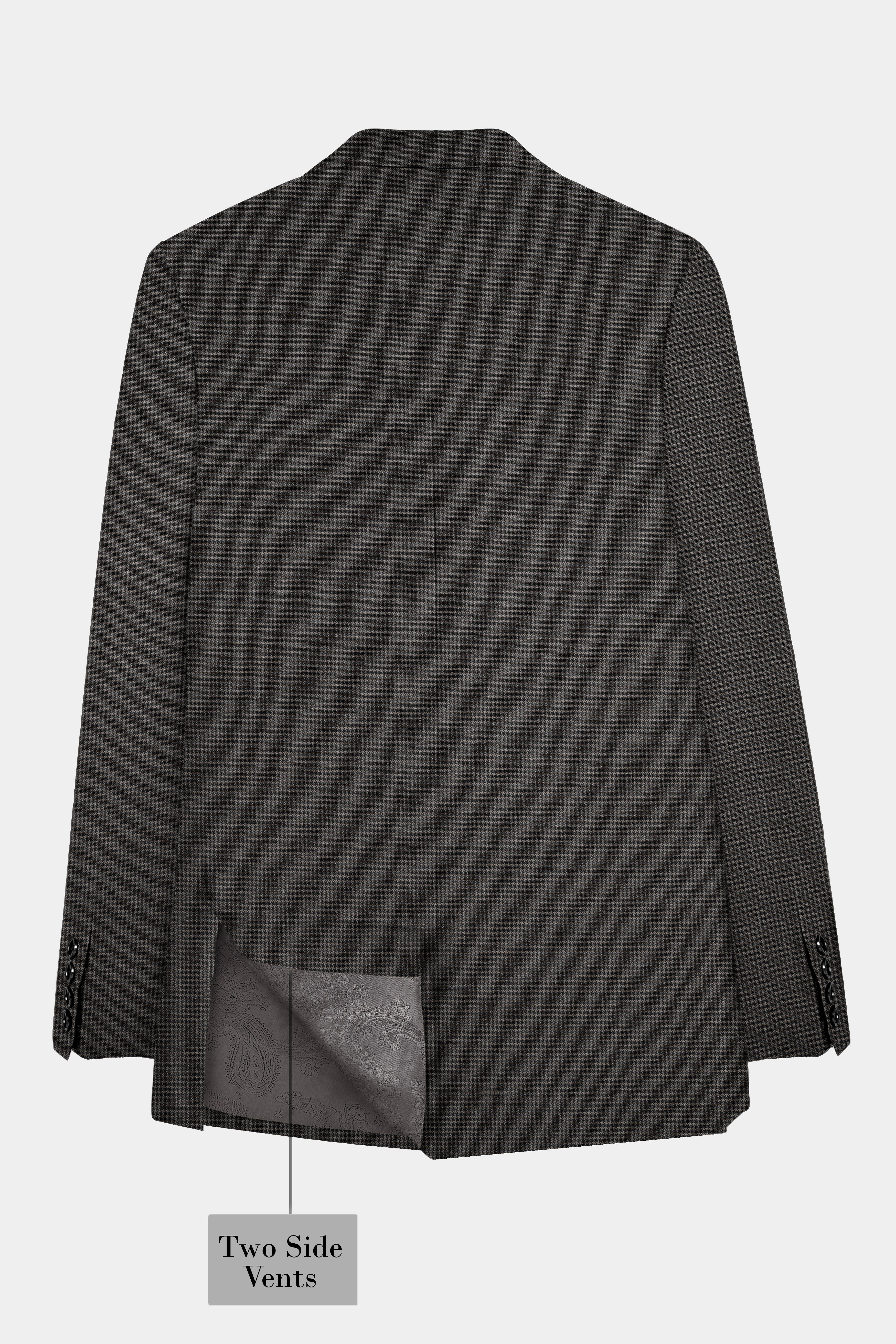 Iridium Brown Micro Checkered Wool Blend Double Breasted Blazer