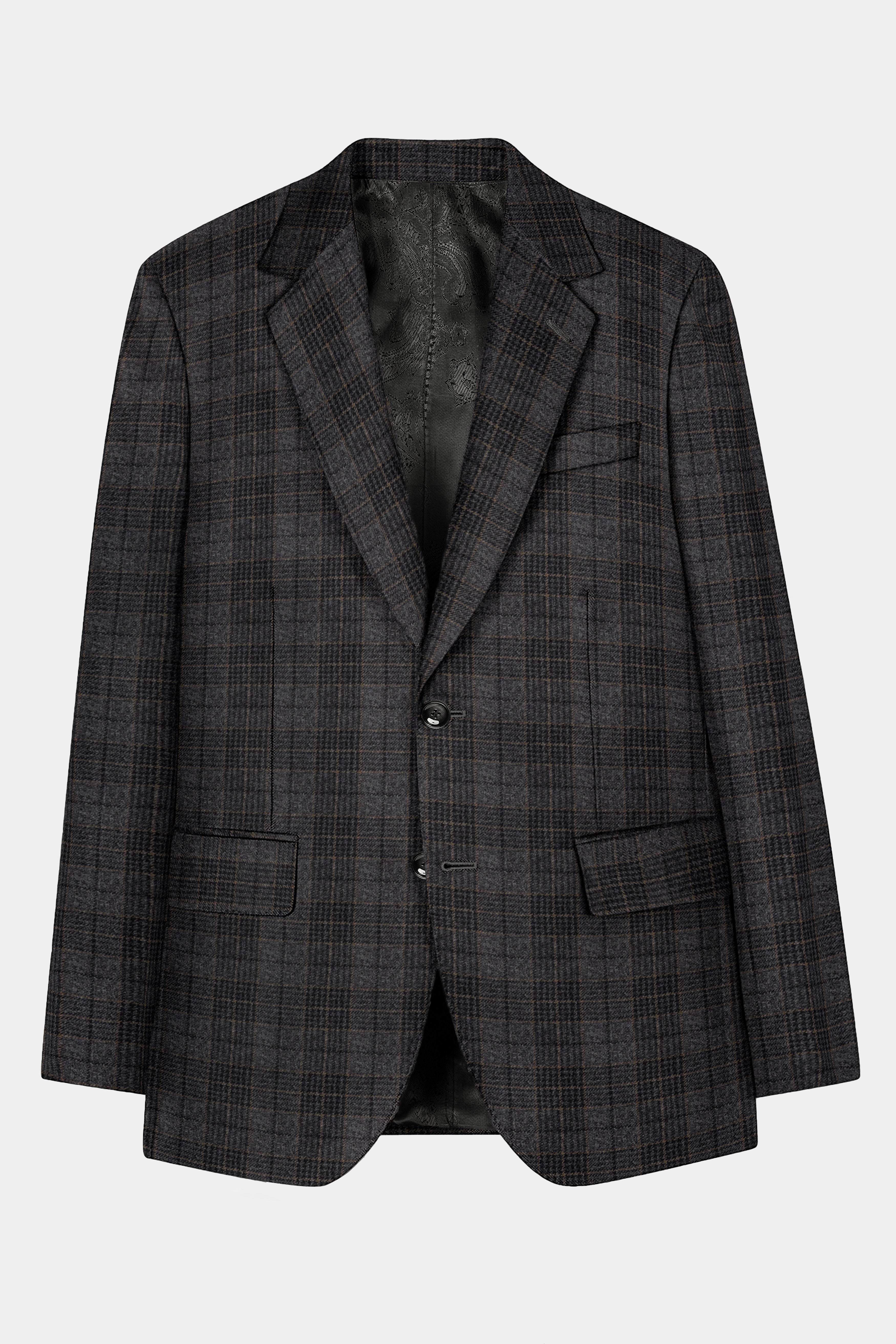 Charcoal Gray Plaid Tweed Blazer