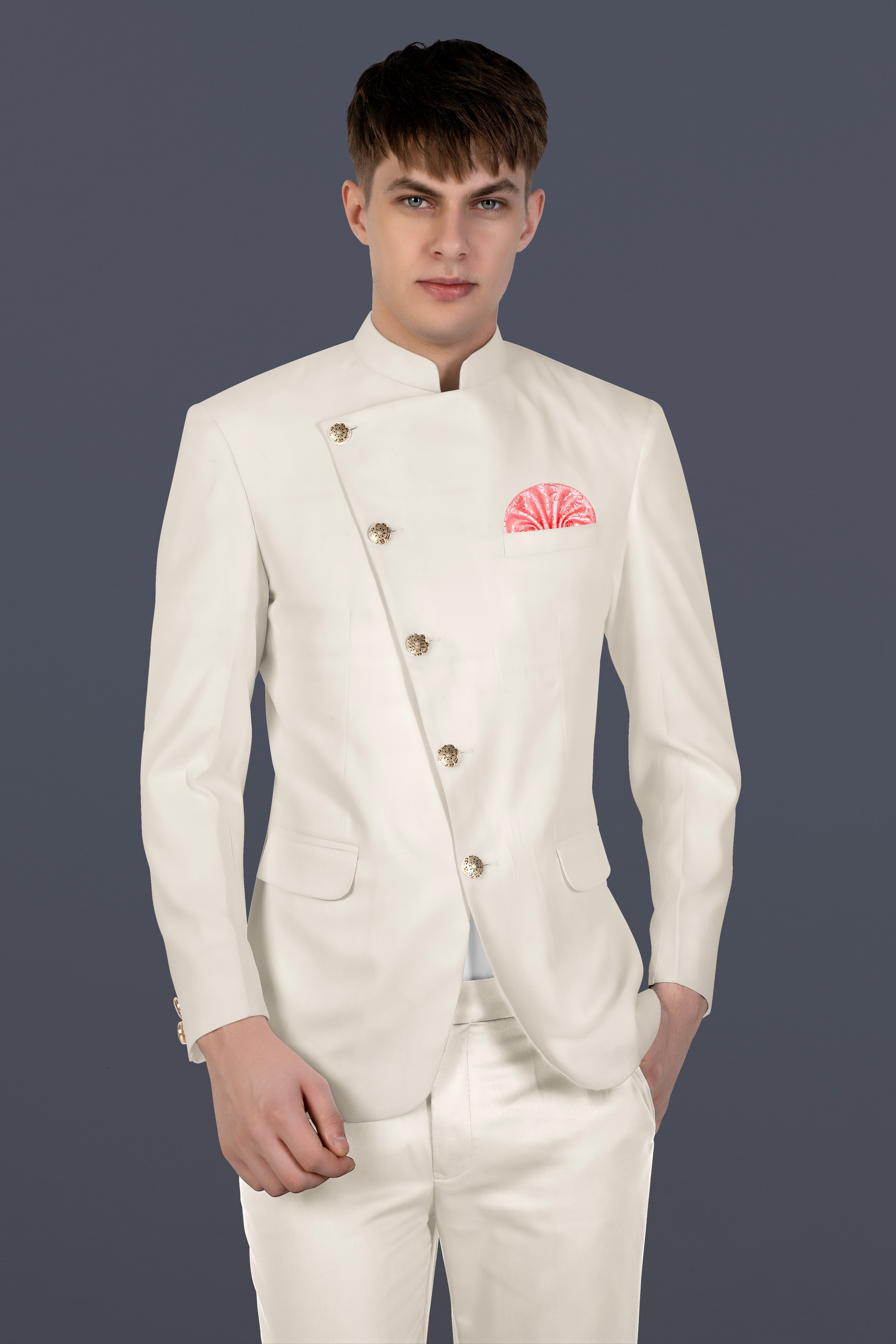 Eggshell Cream Solid Premium Cotton Blazer