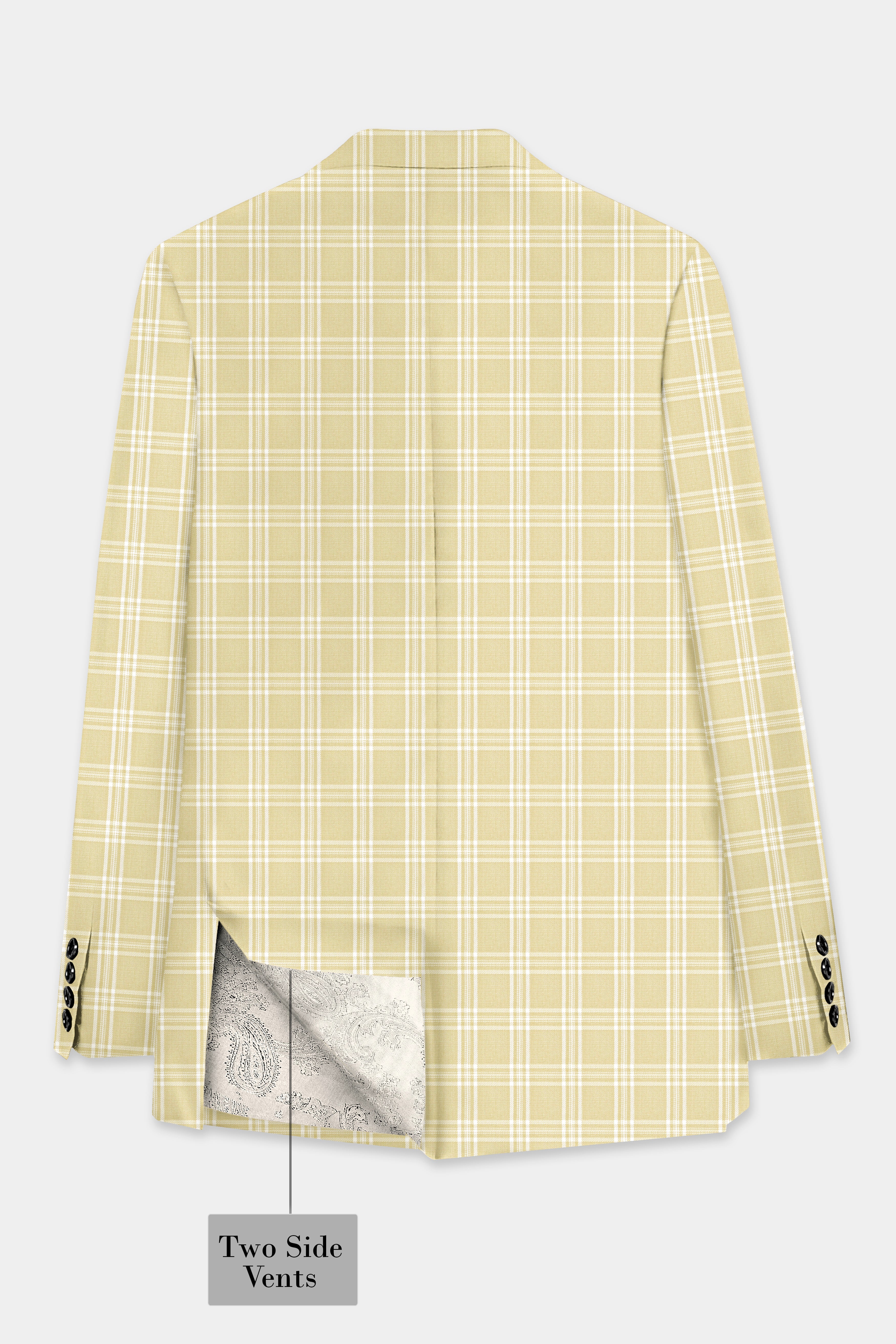 Desert Sand Cream Plaid Wool Blend Double Breasted Blazer