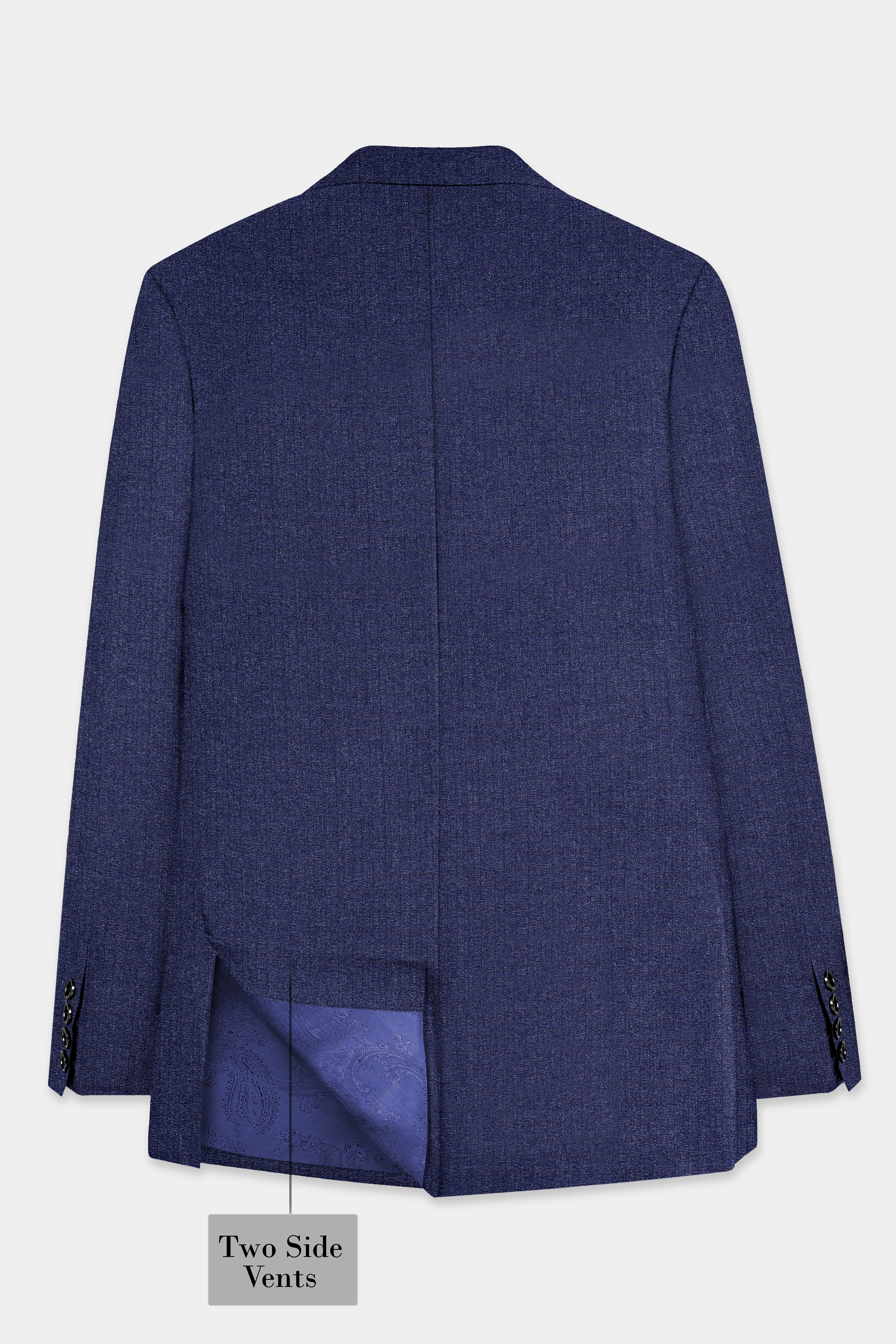 Ebony Clay Blue Textured Wool Blend Single Breasted Blazer