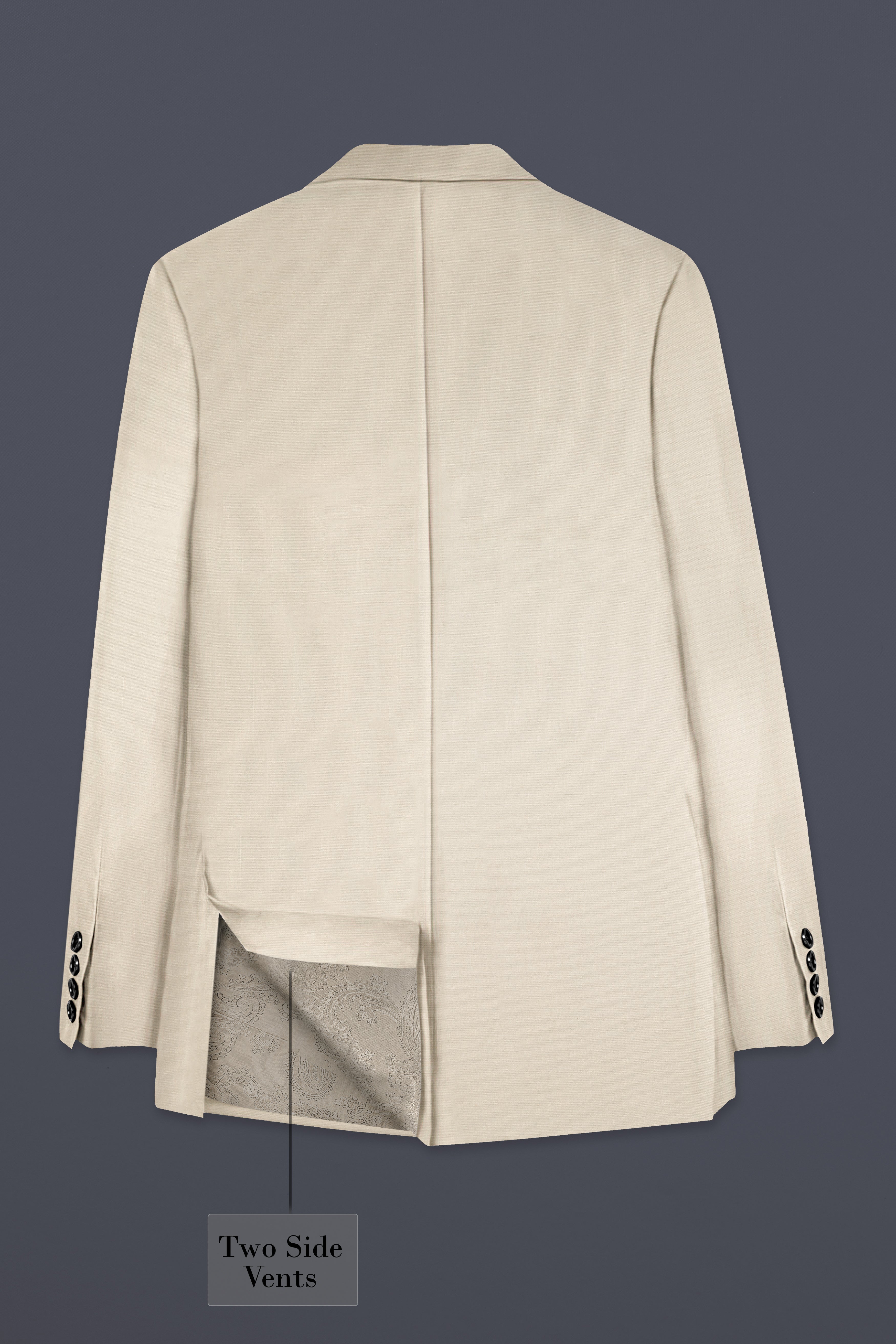 Moon Mist Cream Solid Wool Blend Double Breasted Blazer