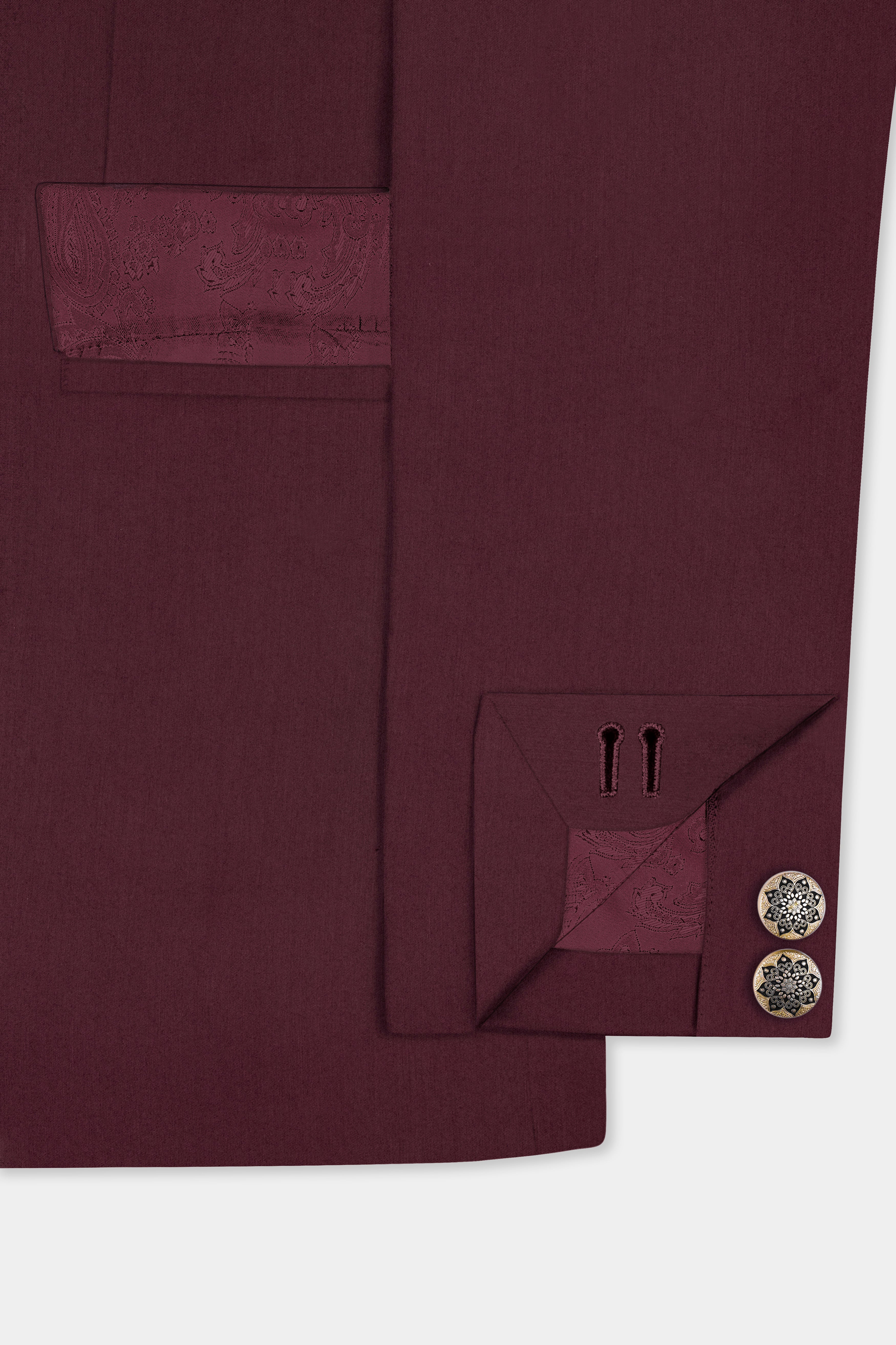 Tamarind Maroon Wool Blend Cross Placket Bandhgala Blazer