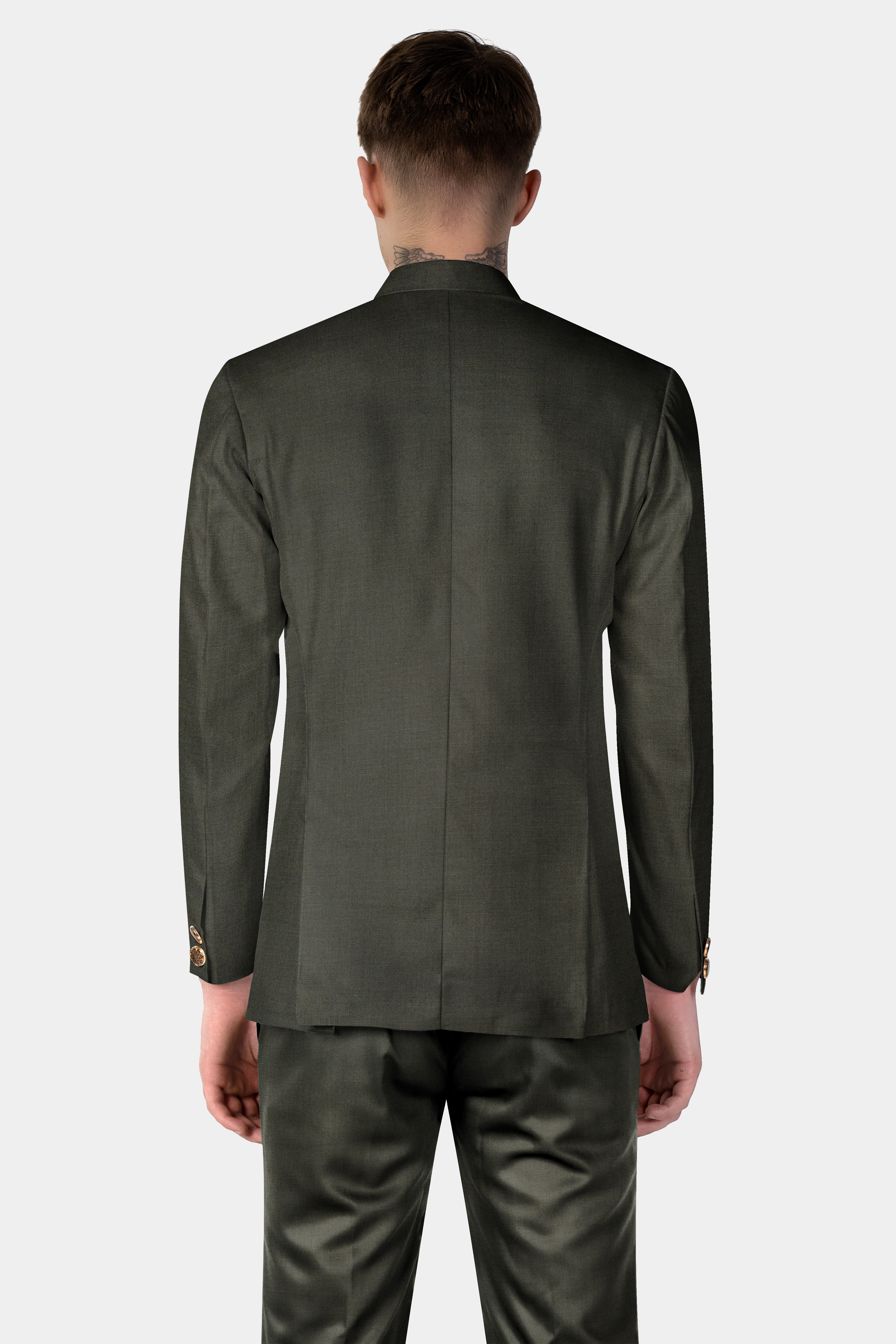 Rangoon Green Wool Blend Bandhgala Blazer