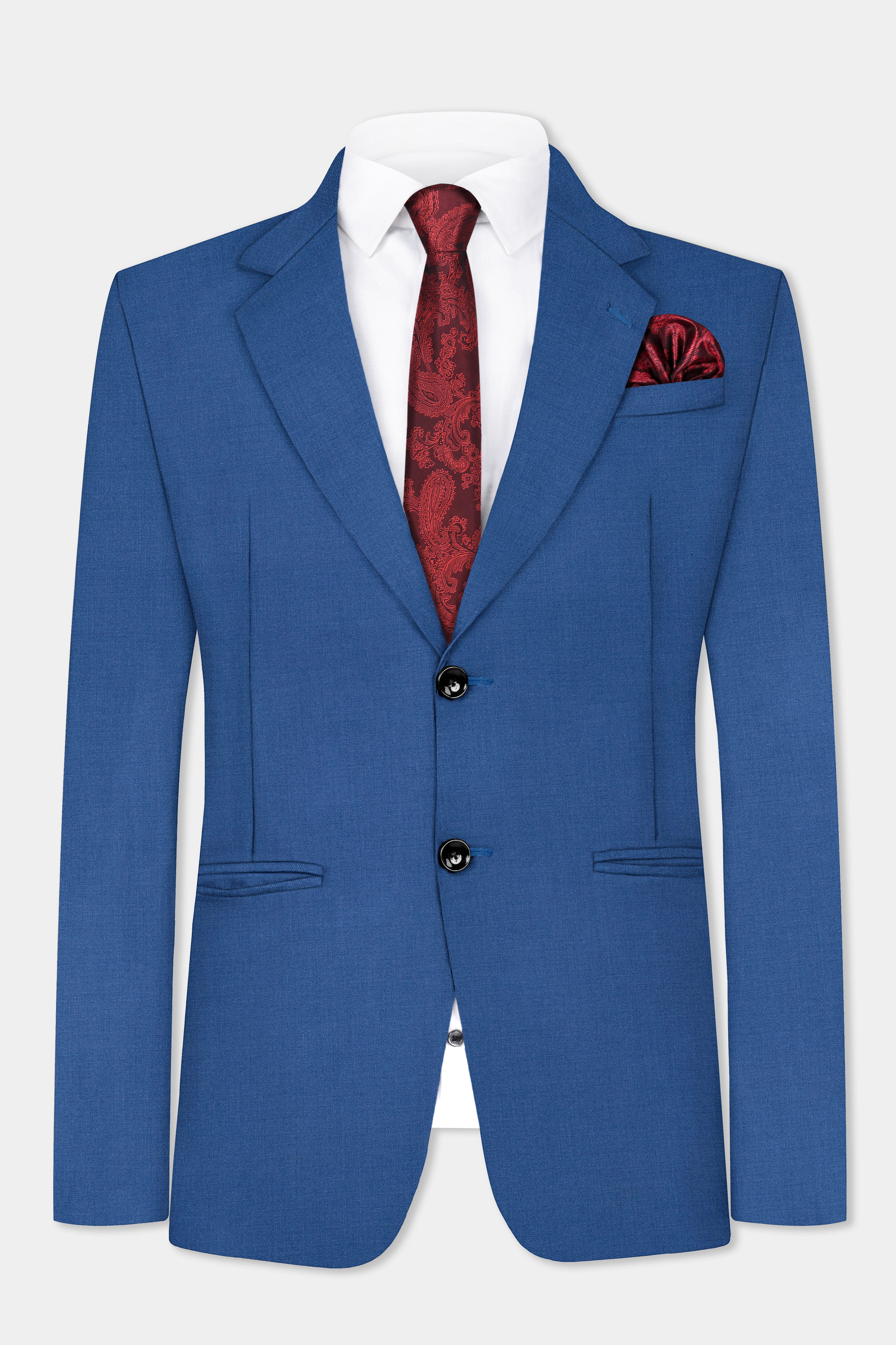 Rhino Blue Solid Wool Blend Single Breasted Blazer