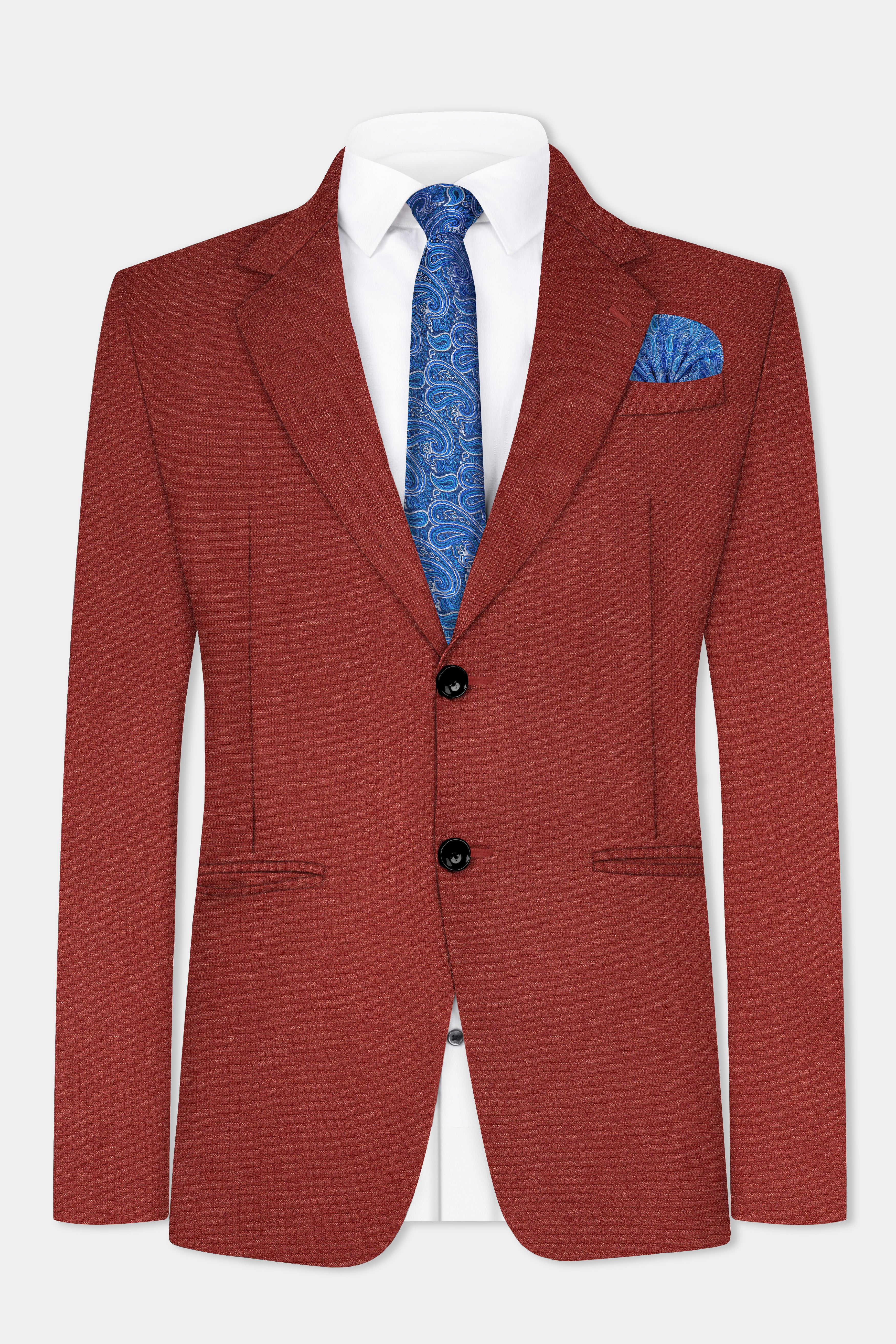 Brick Red Textured Single Breasted Blazer