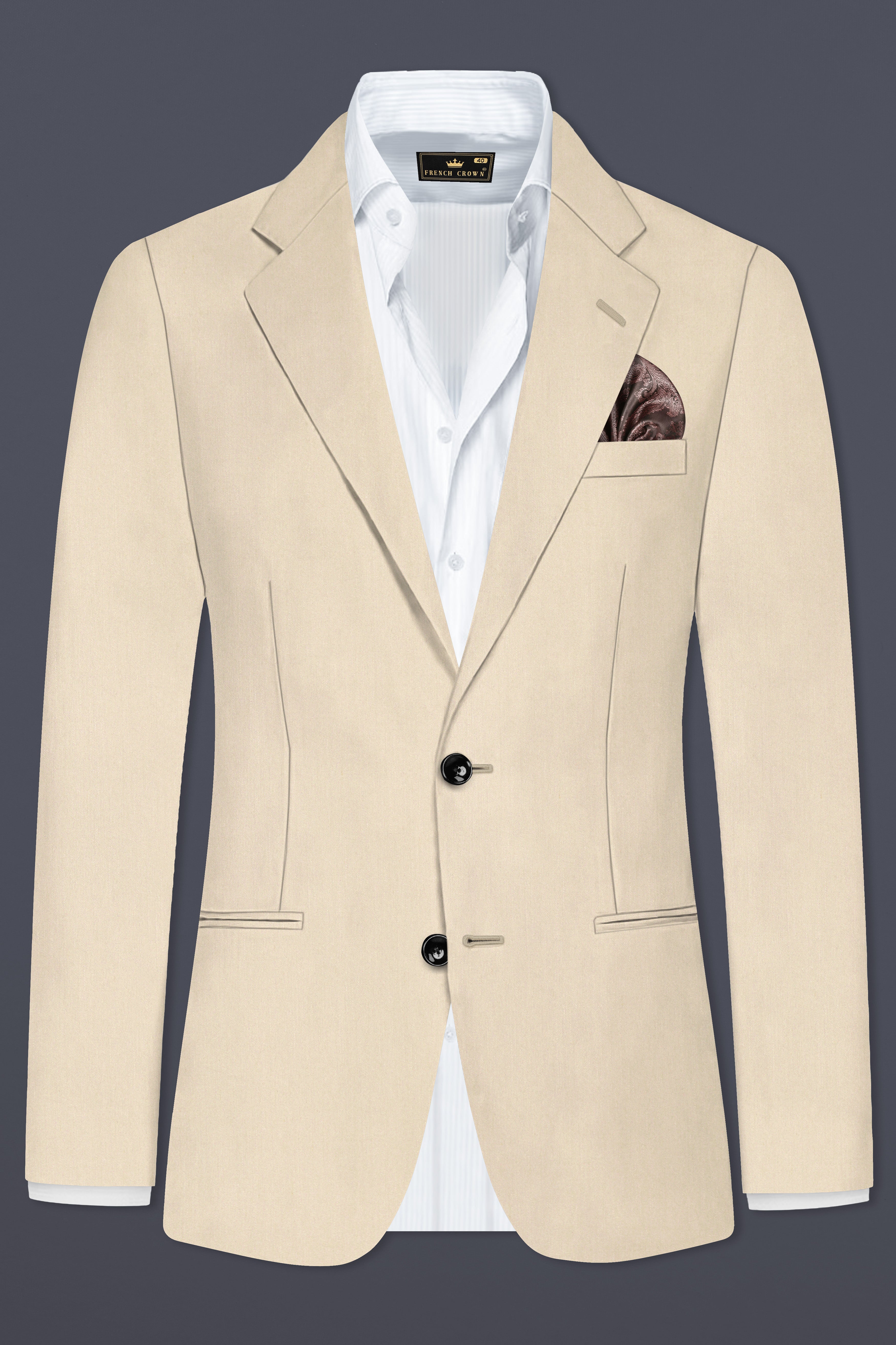 Hampton Cream Solid Wool Blend Single Breasted Blazer