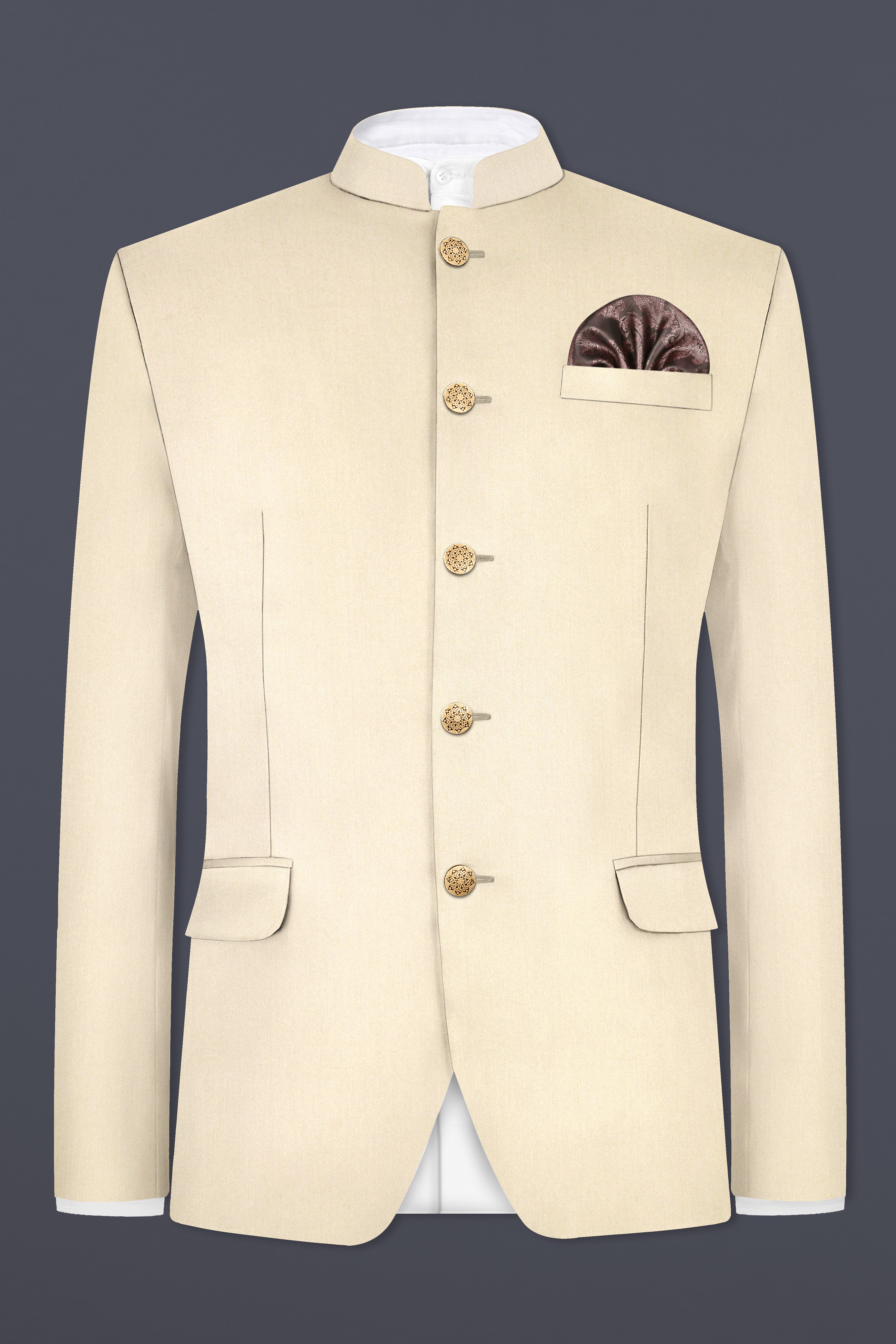 Hampton Cream Solid Wool Blend Bandhgala Blazer