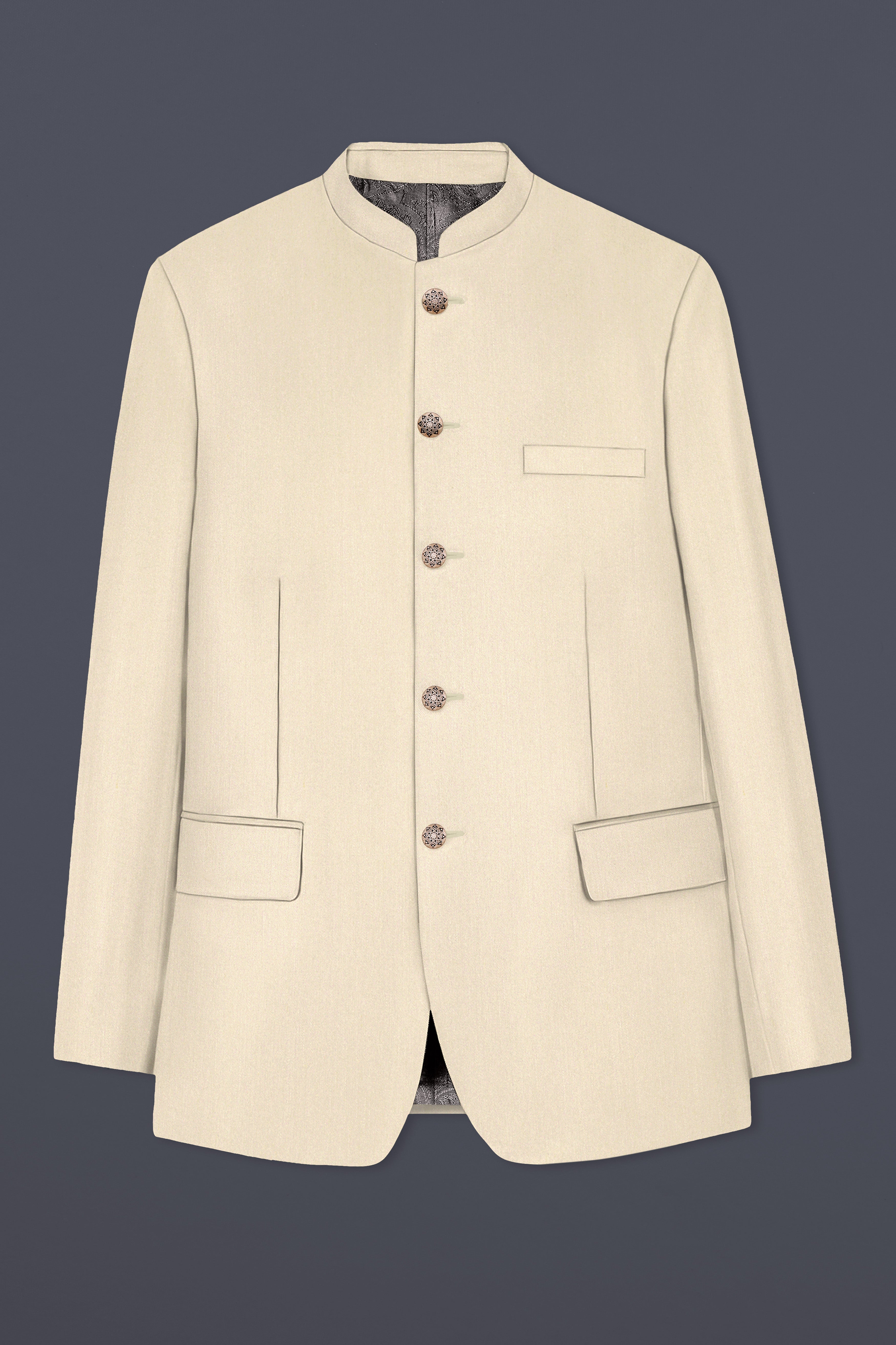 Hampton Cream Solid Wool Blend Bandhgala Blazer