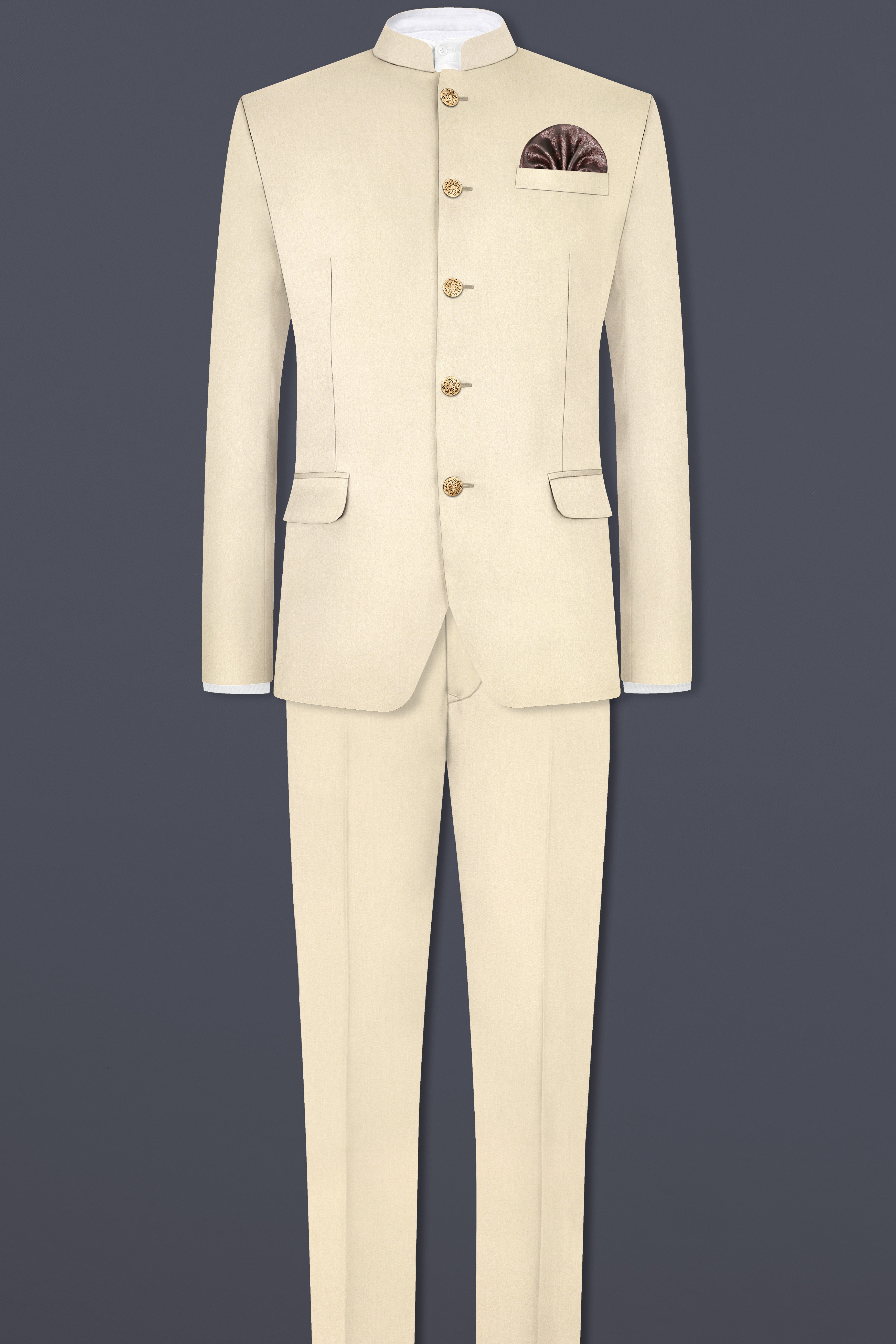 Hampton Cream Solid Wool Blend Bandhgala Blazer