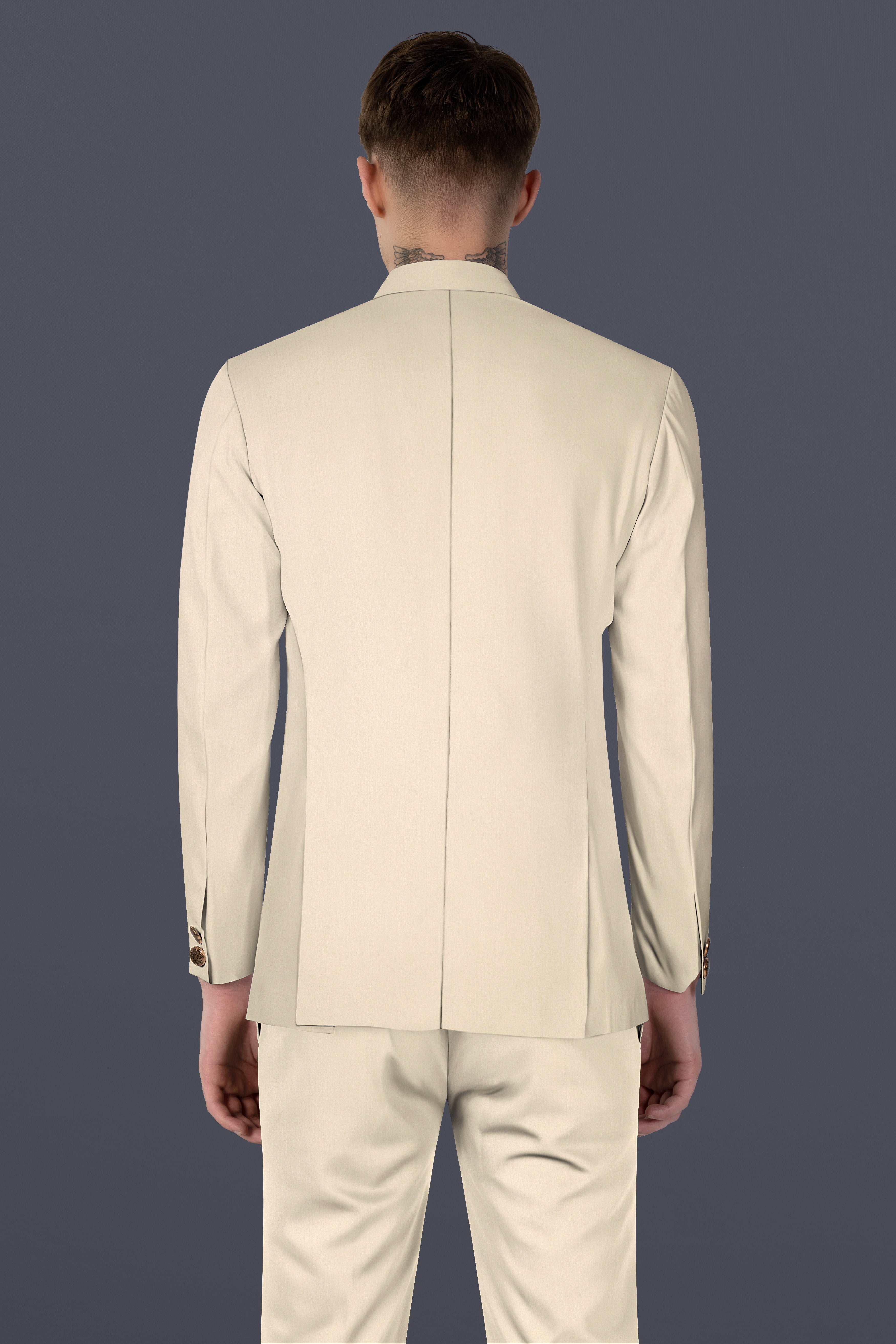 Hampton Cream Solid Wool Blend Cross Placket Bandhgala Blazer