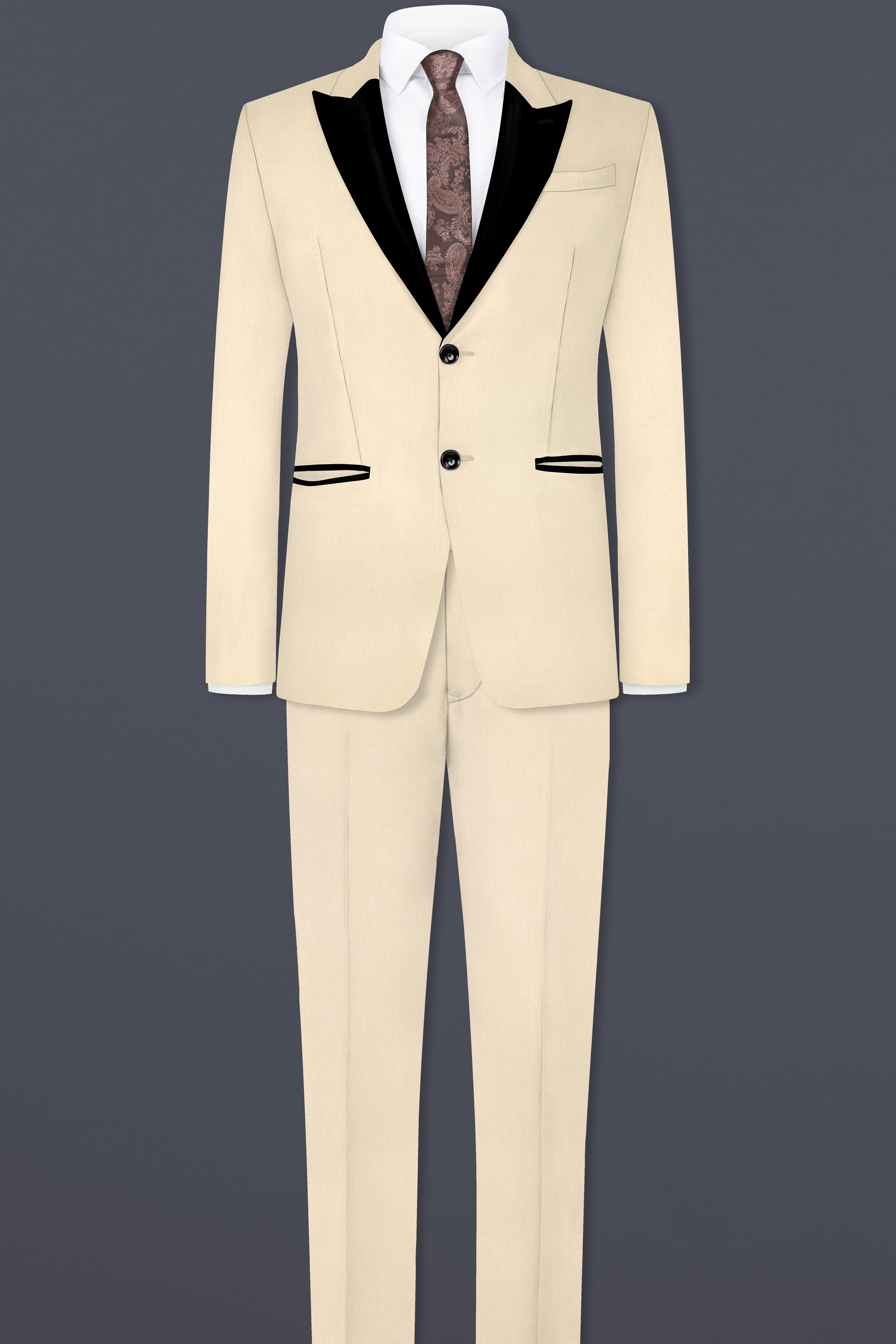 Hampton Cream Solid Wool Blend Peak Collar Tuxedo Blazer