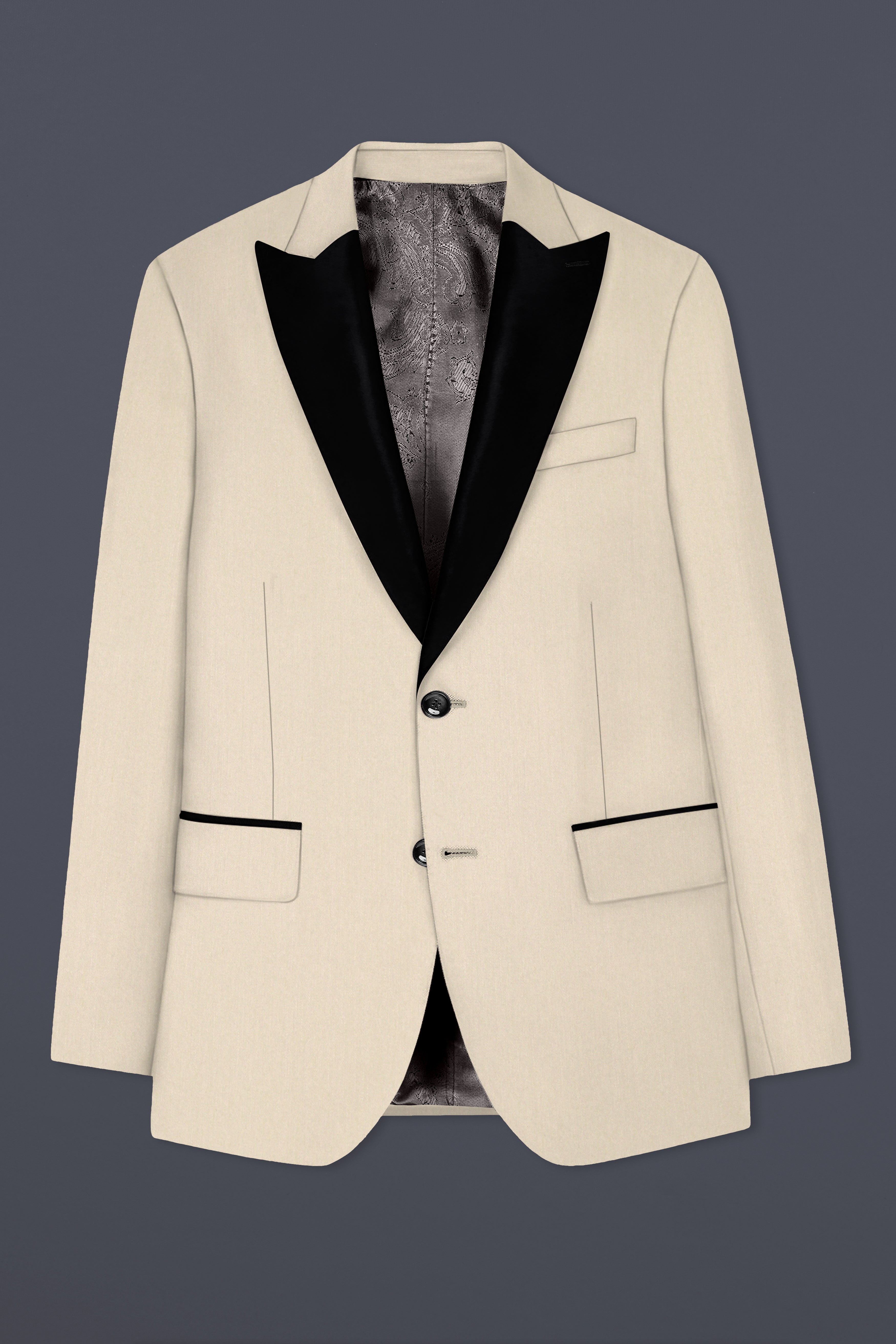 Hampton Cream Solid Wool Blend Peak Collar Tuxedo Blazer