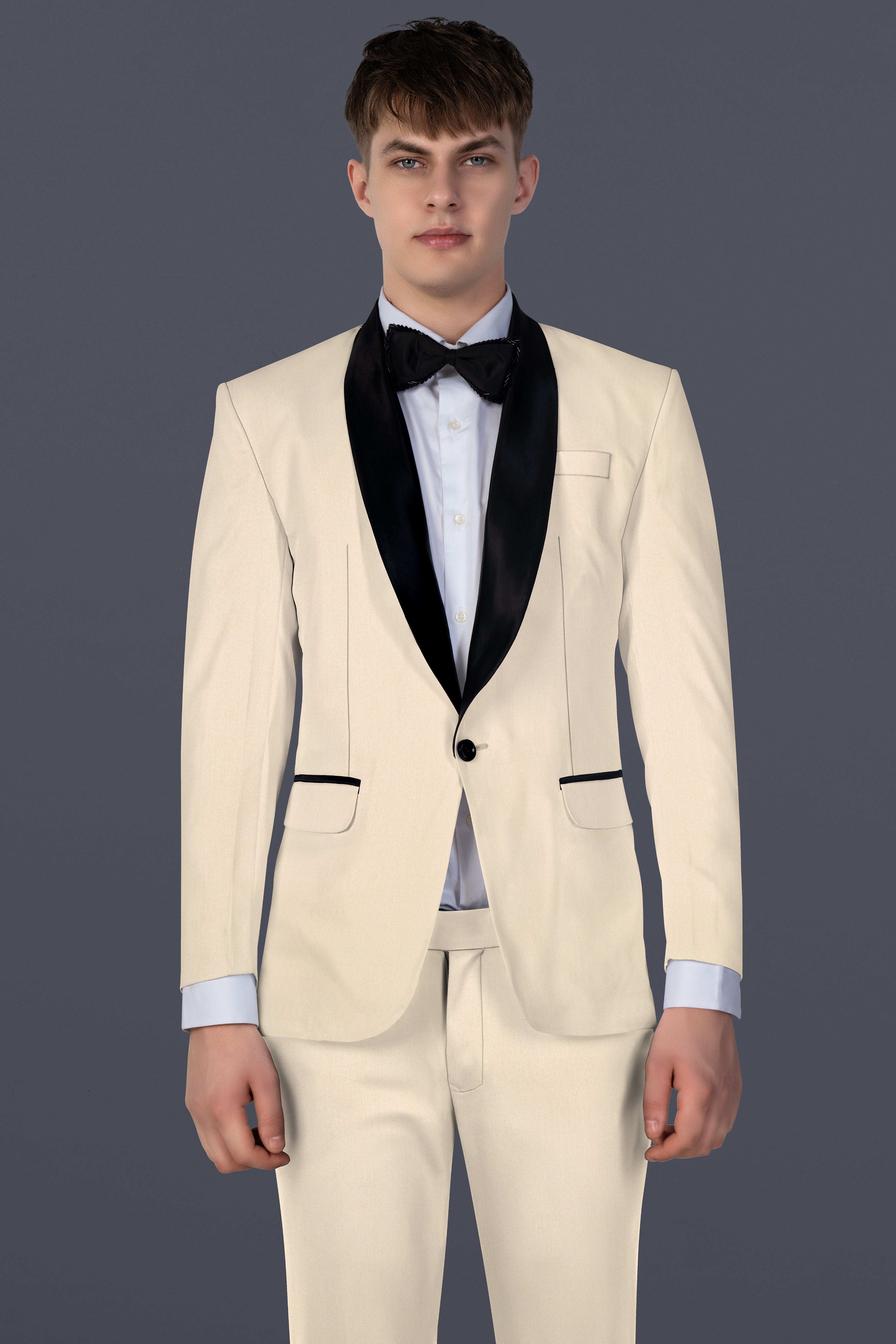 Hampton Cream Solid Wool Blend Tuxedo Blazer