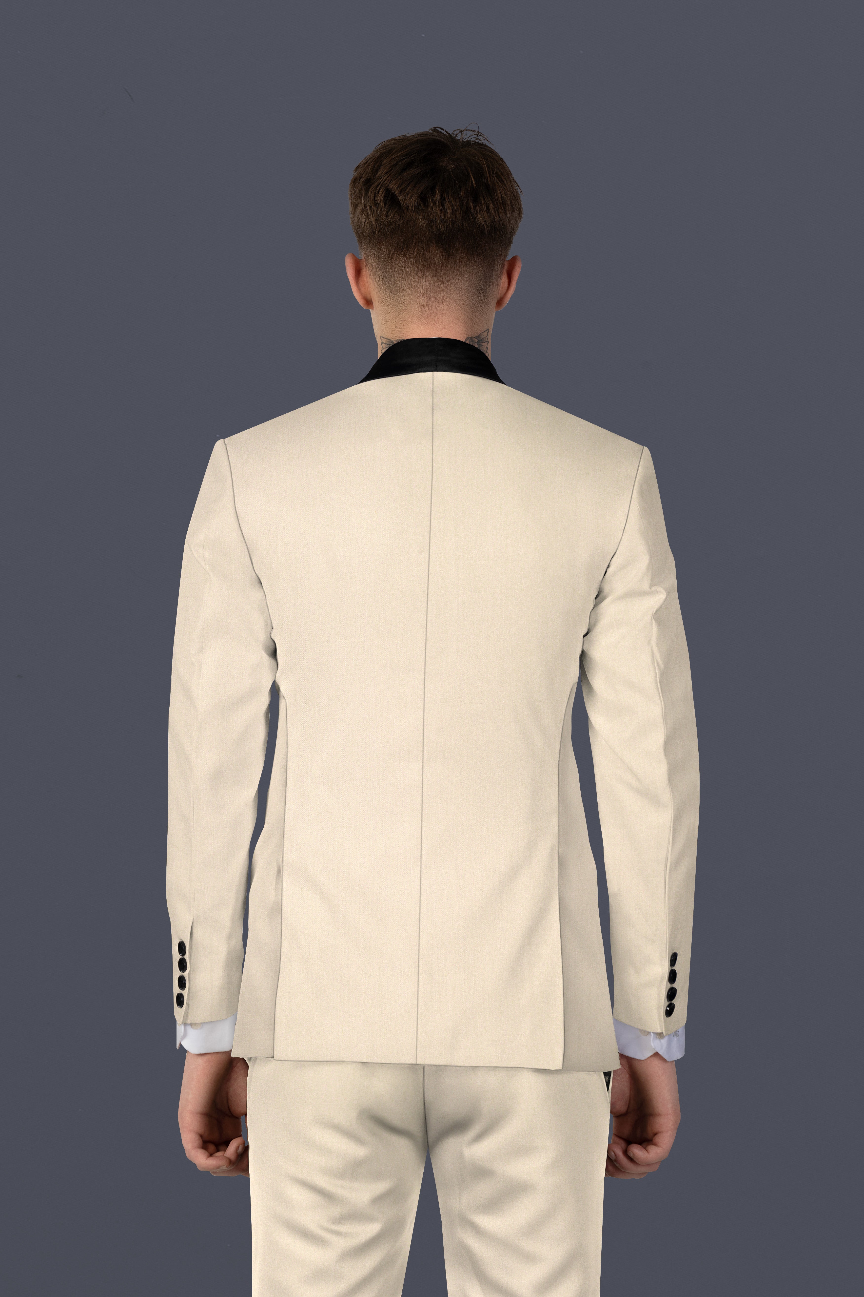 Hampton Cream Solid Wool Blend Tuxedo Blazer