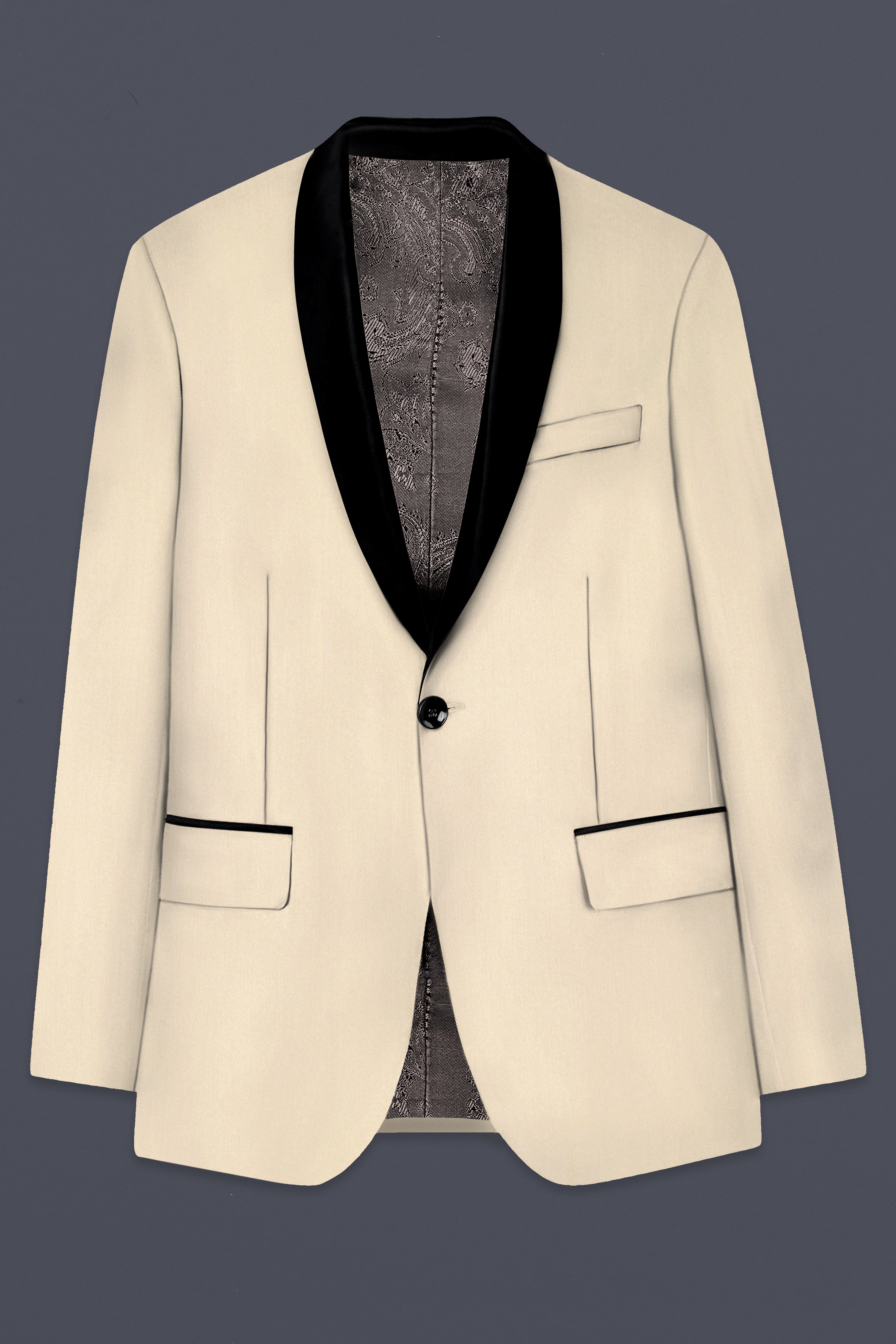 Hampton Cream Solid Wool Blend Tuxedo Blazer