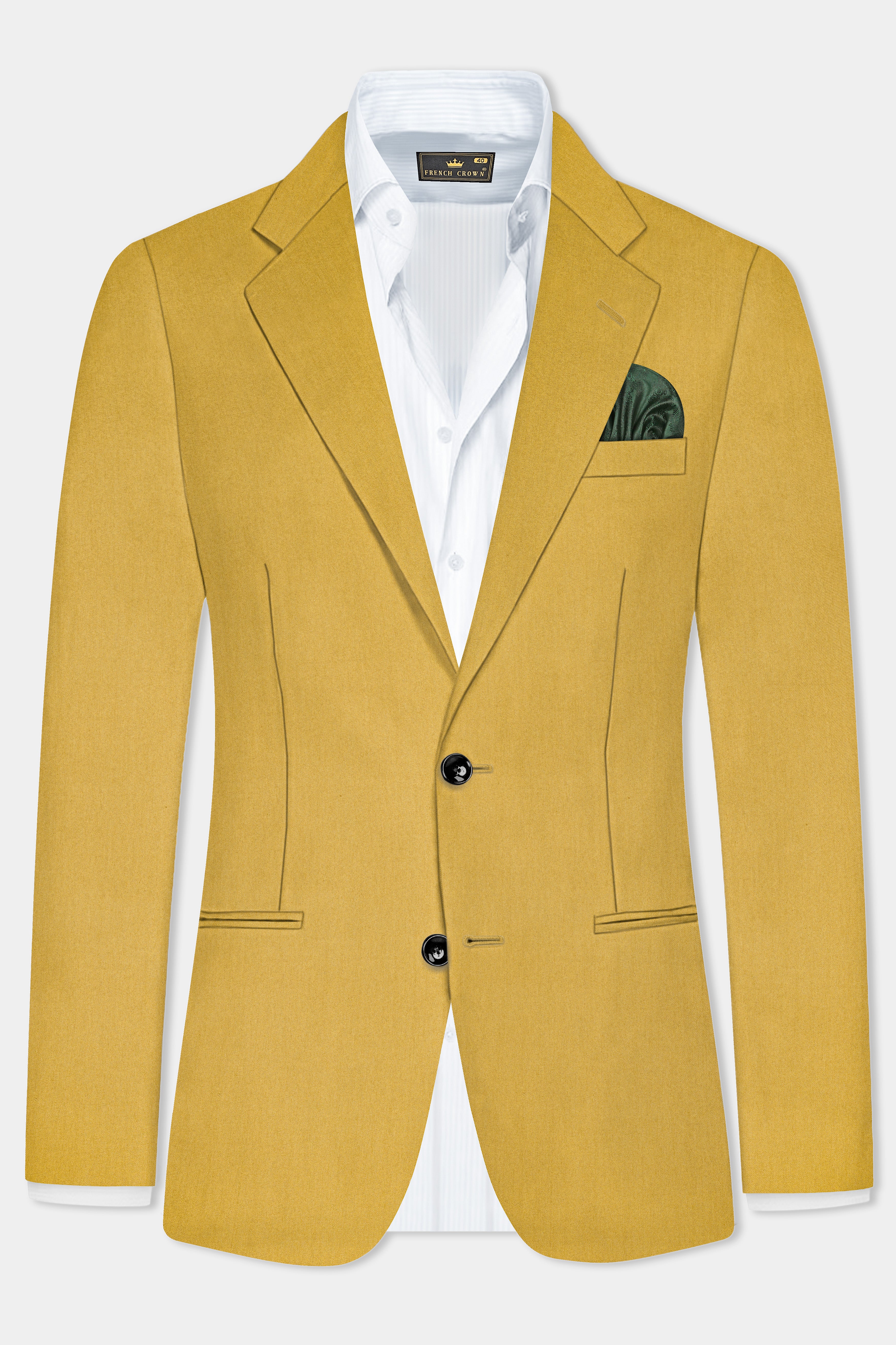 Camel Yellow Solid Cotton Single Breasted Blazer