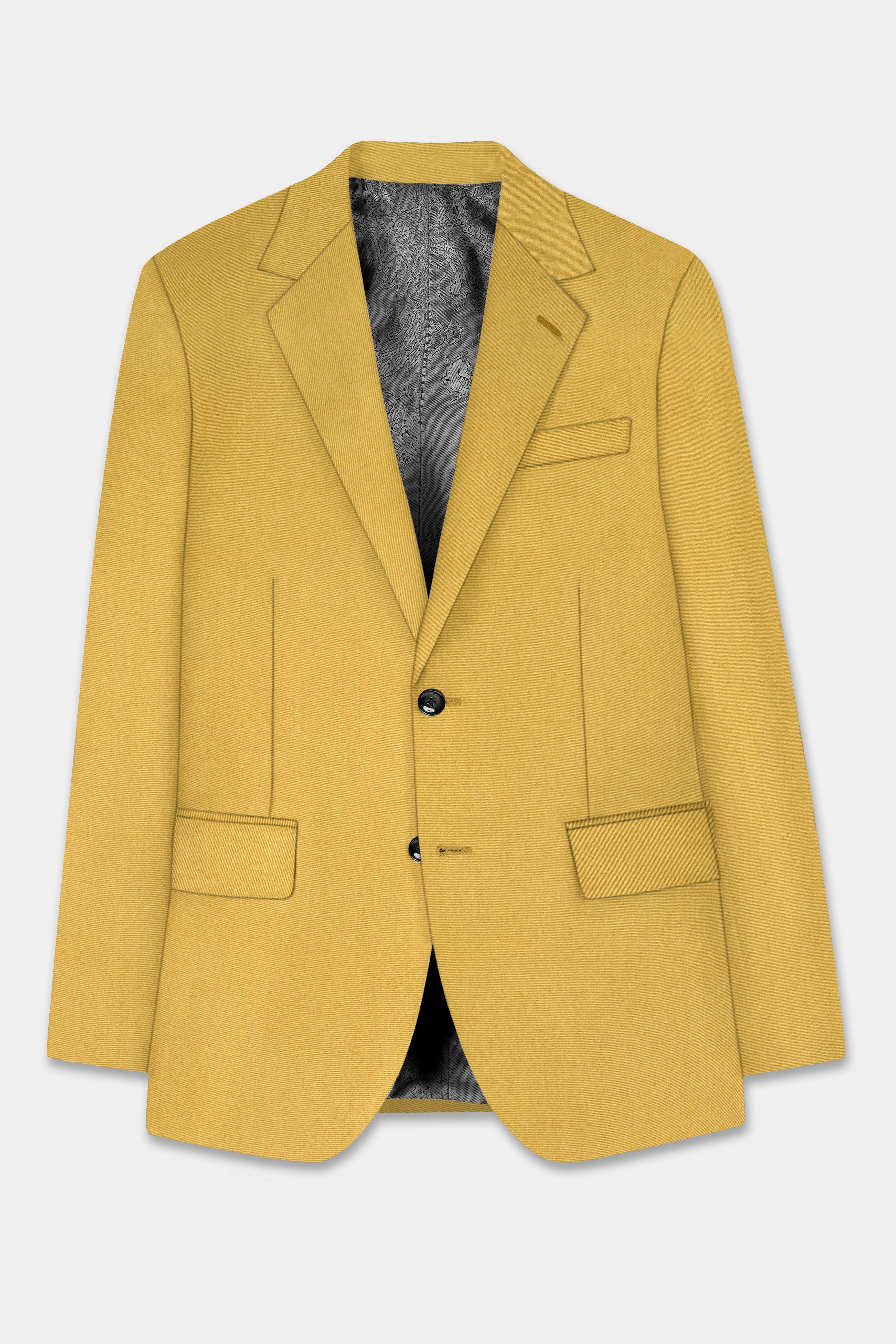 Camel Yellow Solid Cotton Single Breasted Blazer