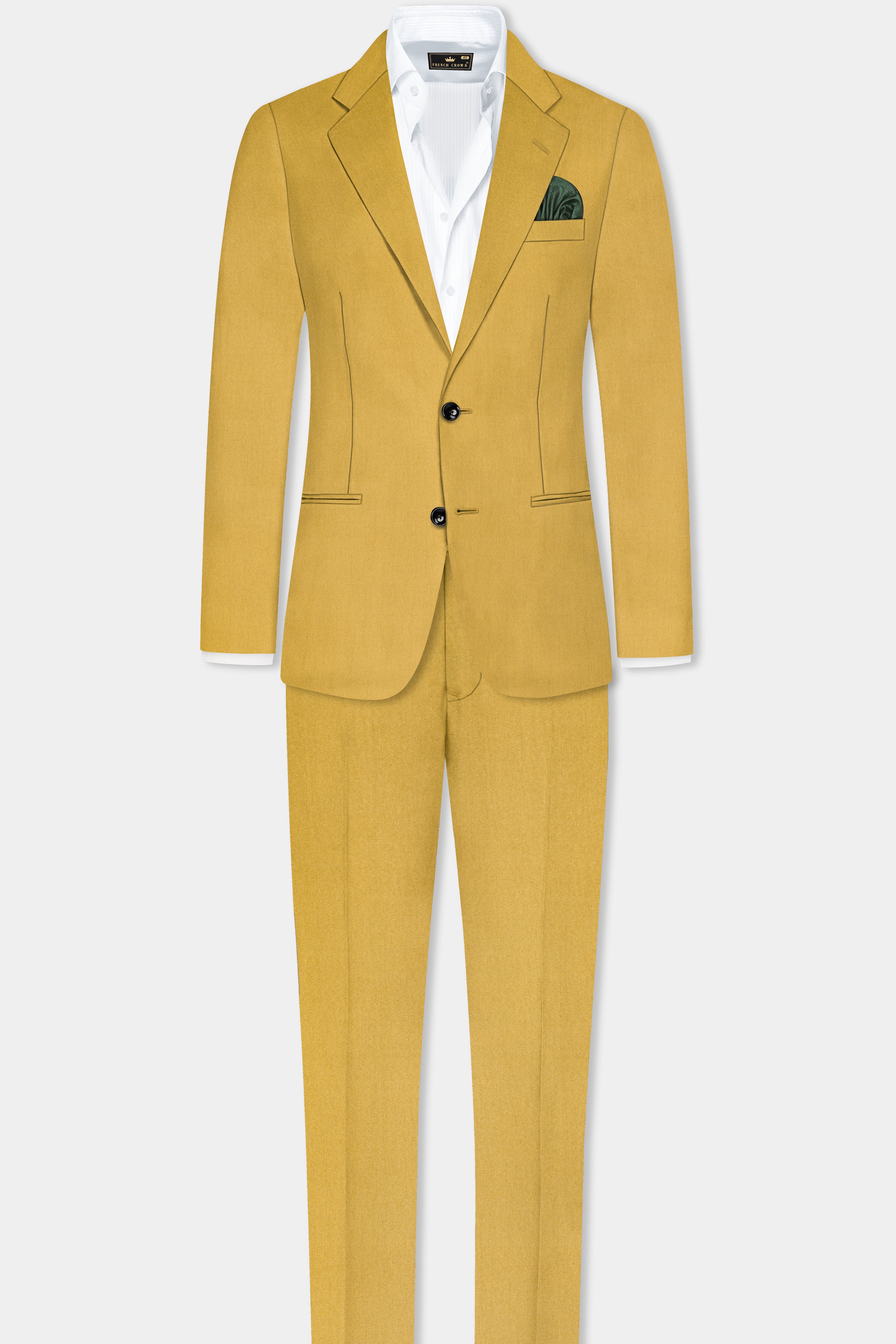 Camel Yellow Solid Cotton Single Breasted Blazer