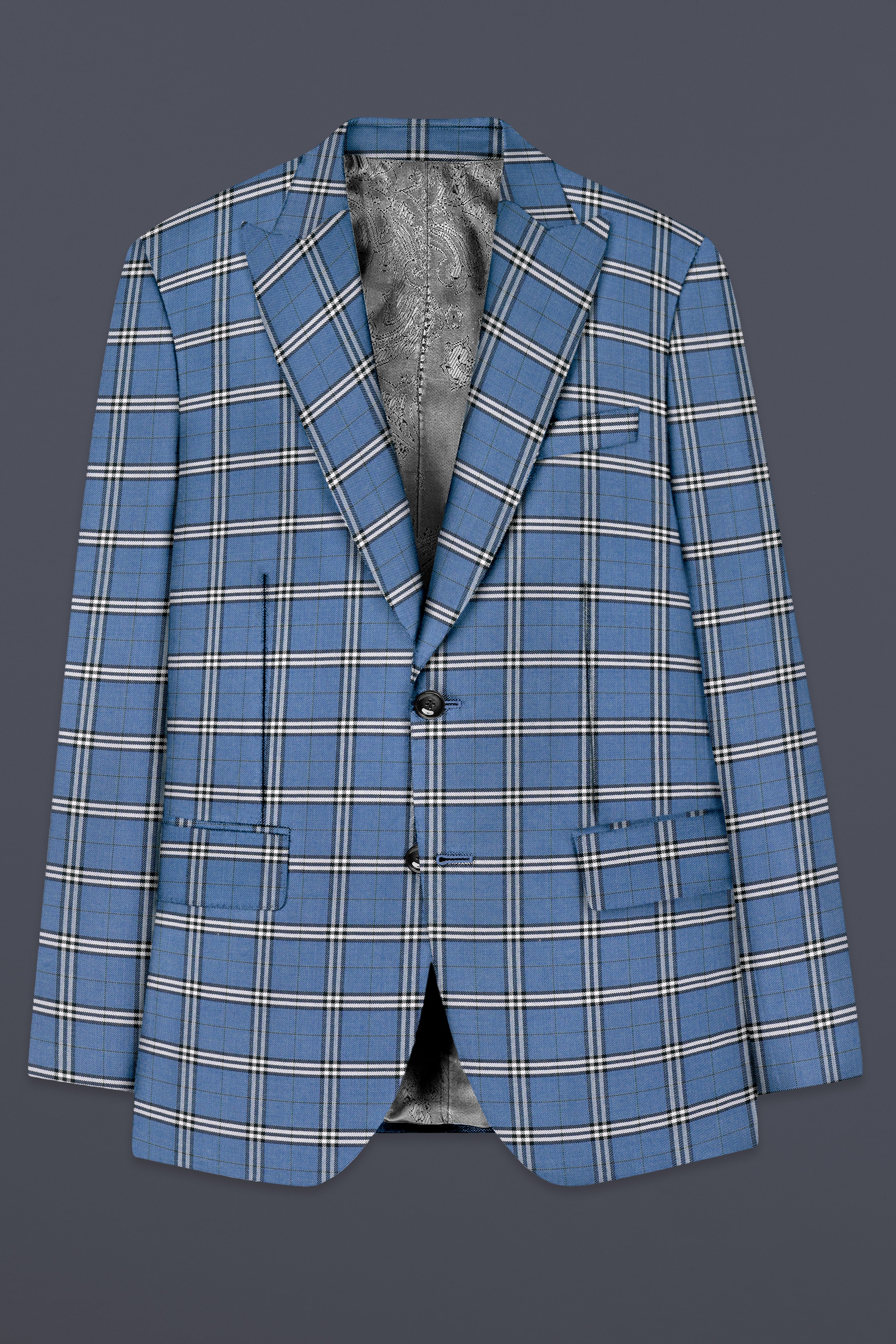 Metallic Blue Wool Blend Single Breasted Blazer