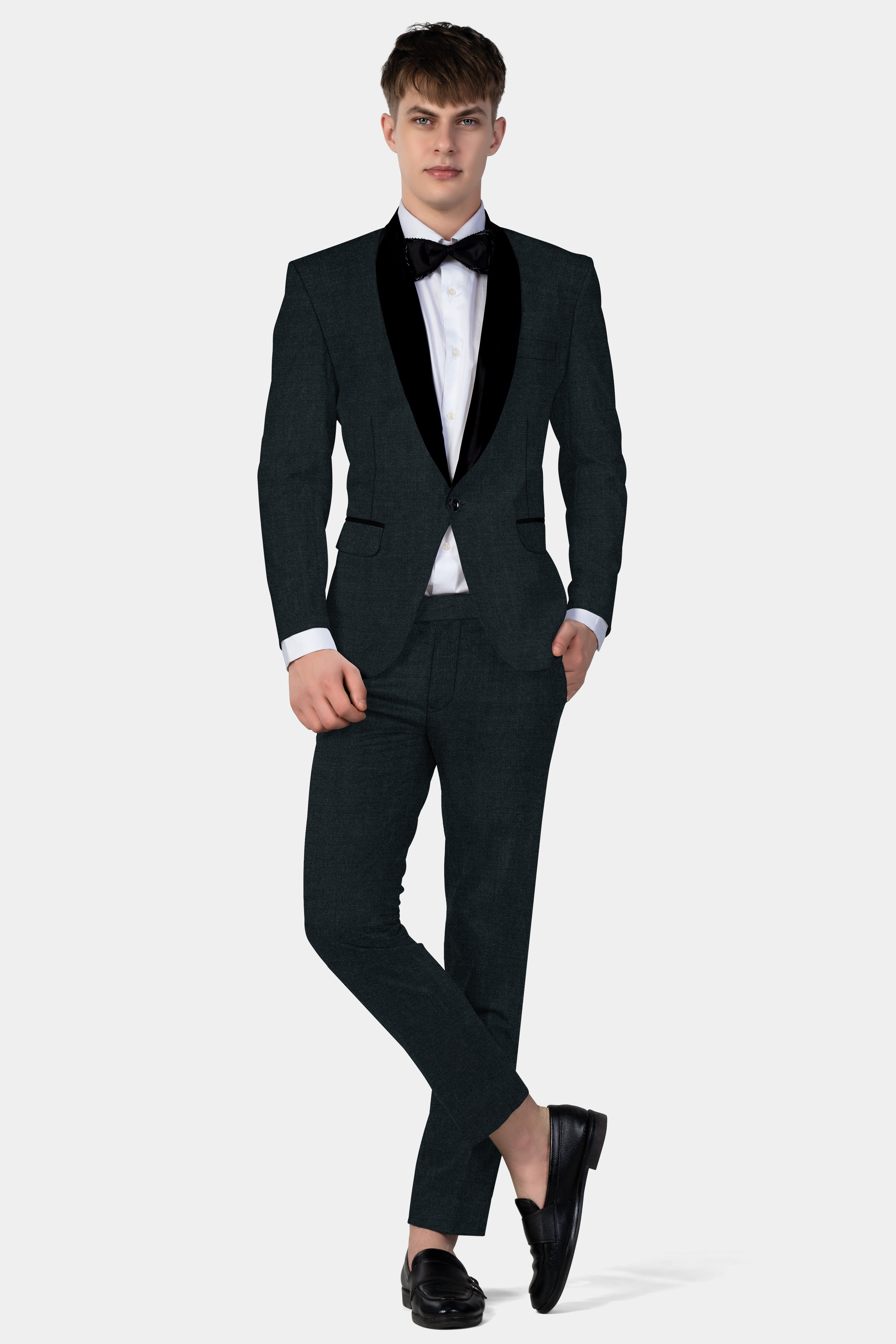 Racing Green Solid Wool Blend Tuxedo Blazer