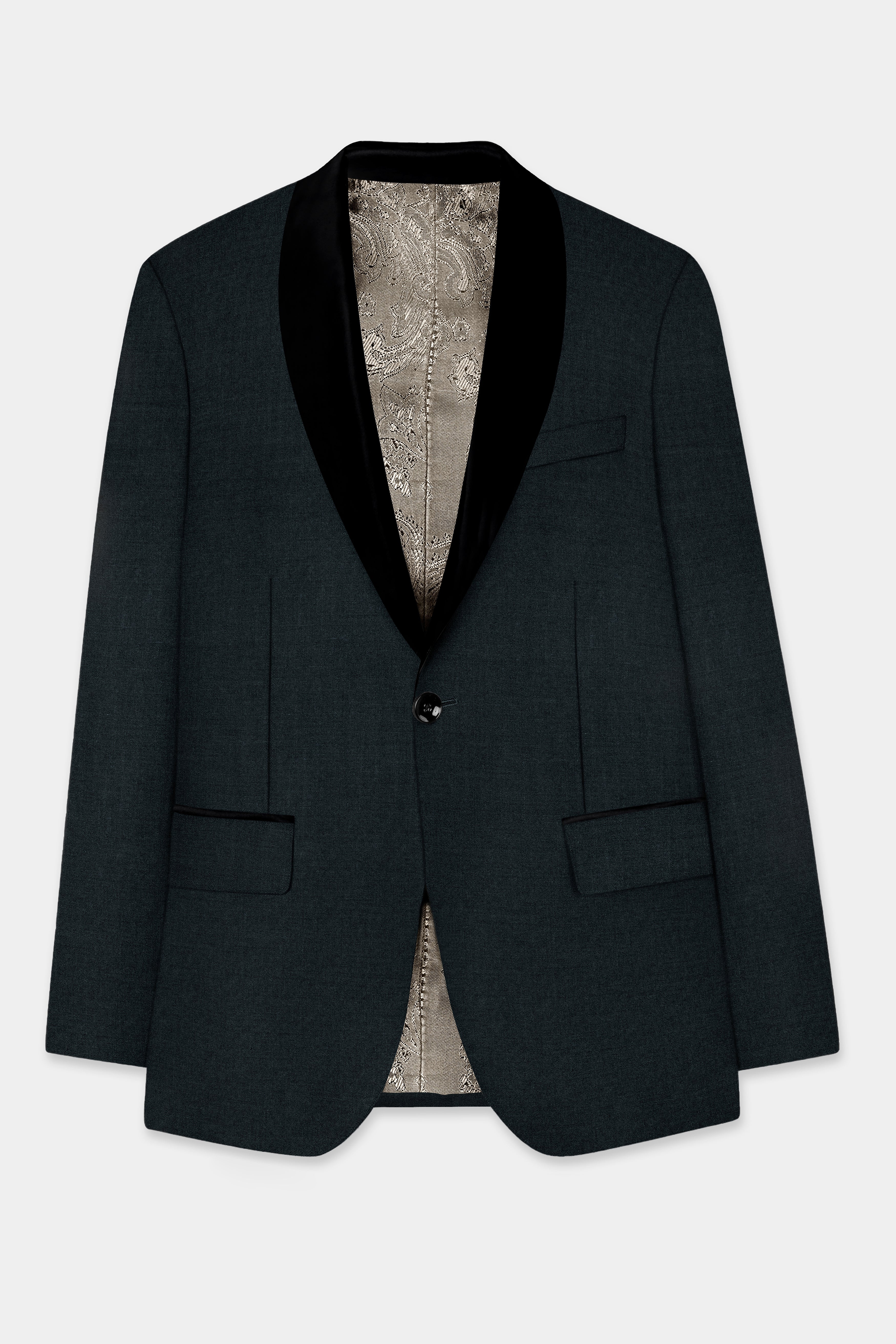 Racing Green Solid Wool Blend Tuxedo Blazer