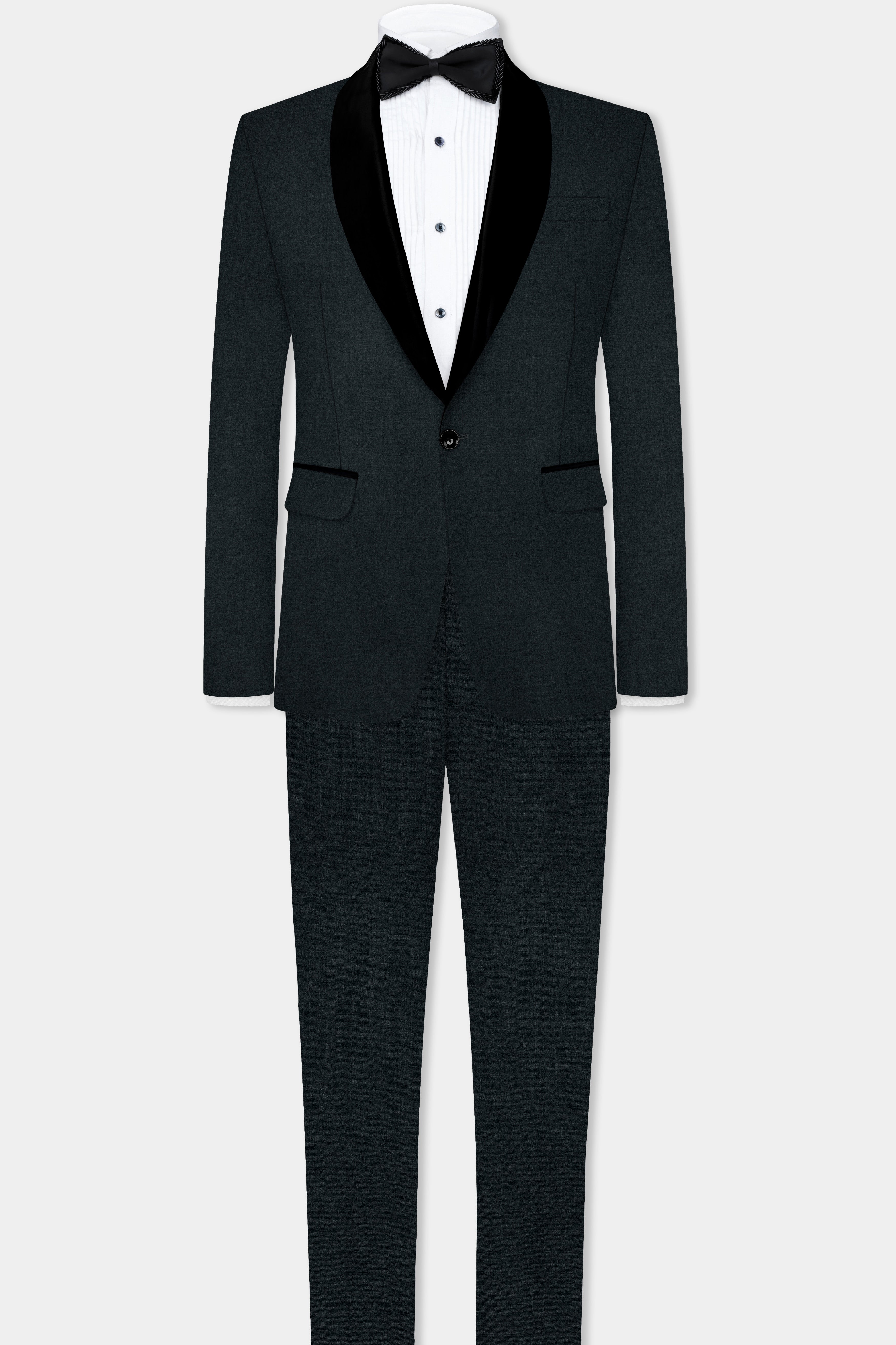 Racing Green Solid Wool Blend Tuxedo Blazer