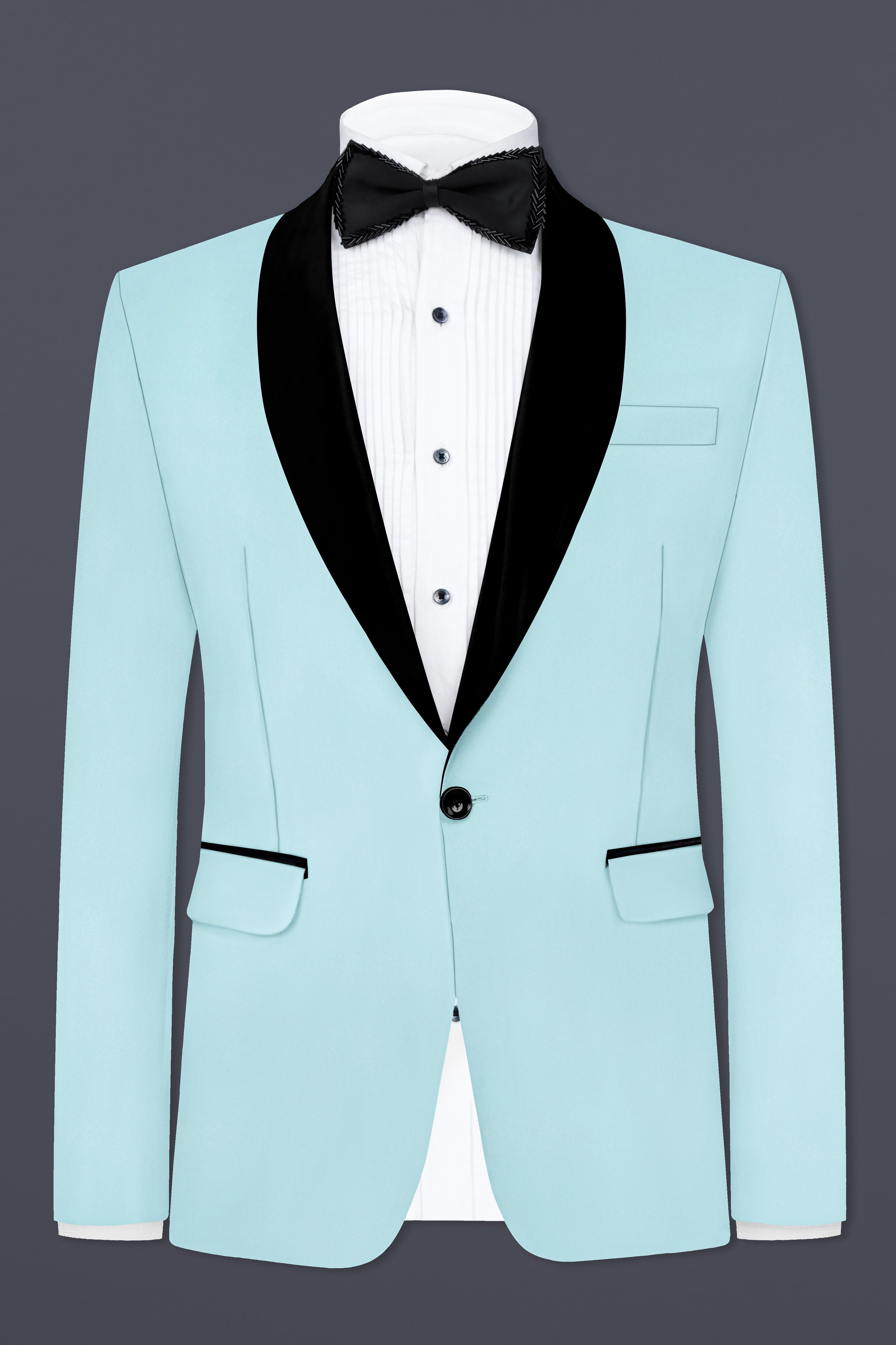 Sinbad Blue Solid Wool Blend Tuxedo Blazer