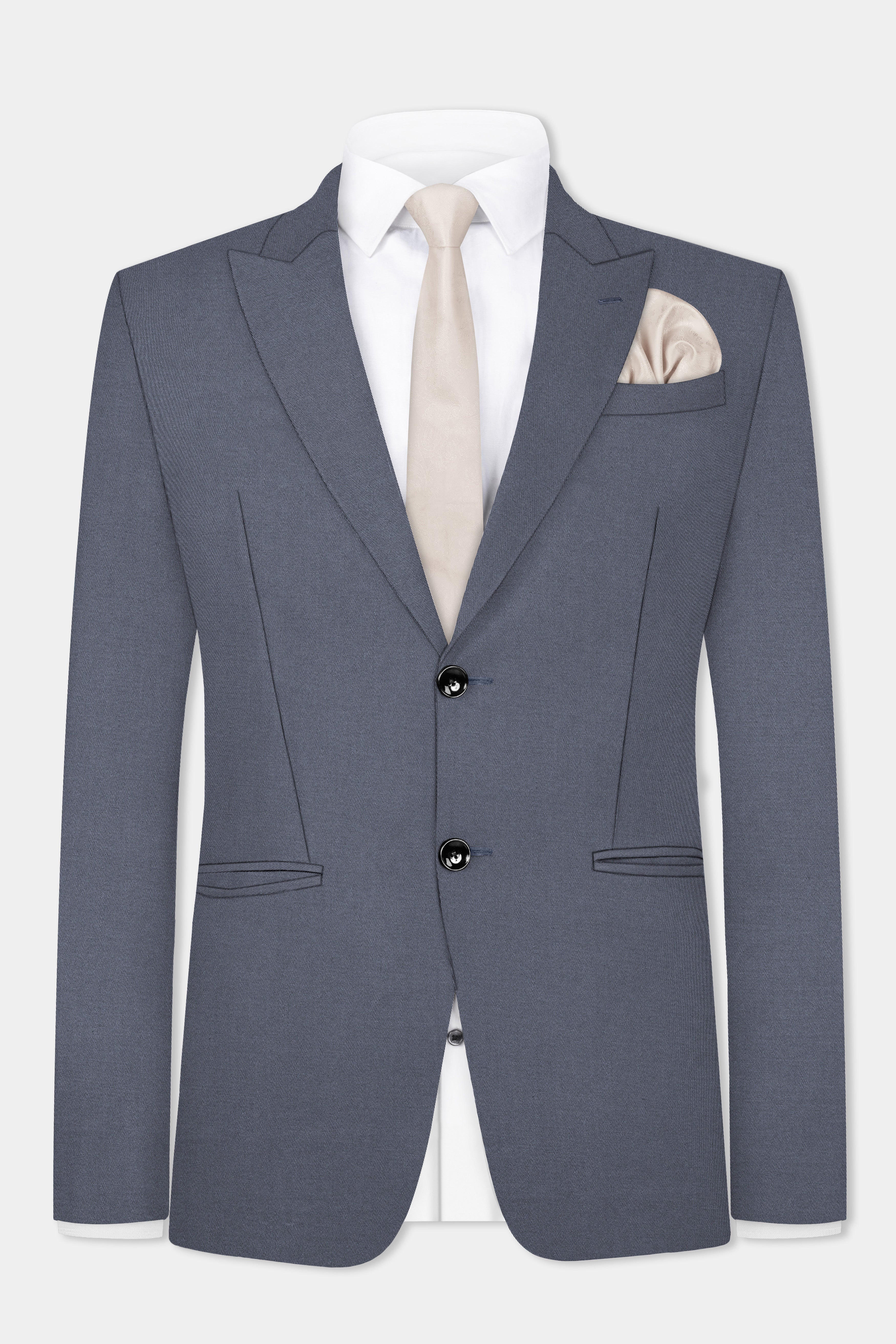 Iridium Gray Textured Cotton Single Breasted Blazer