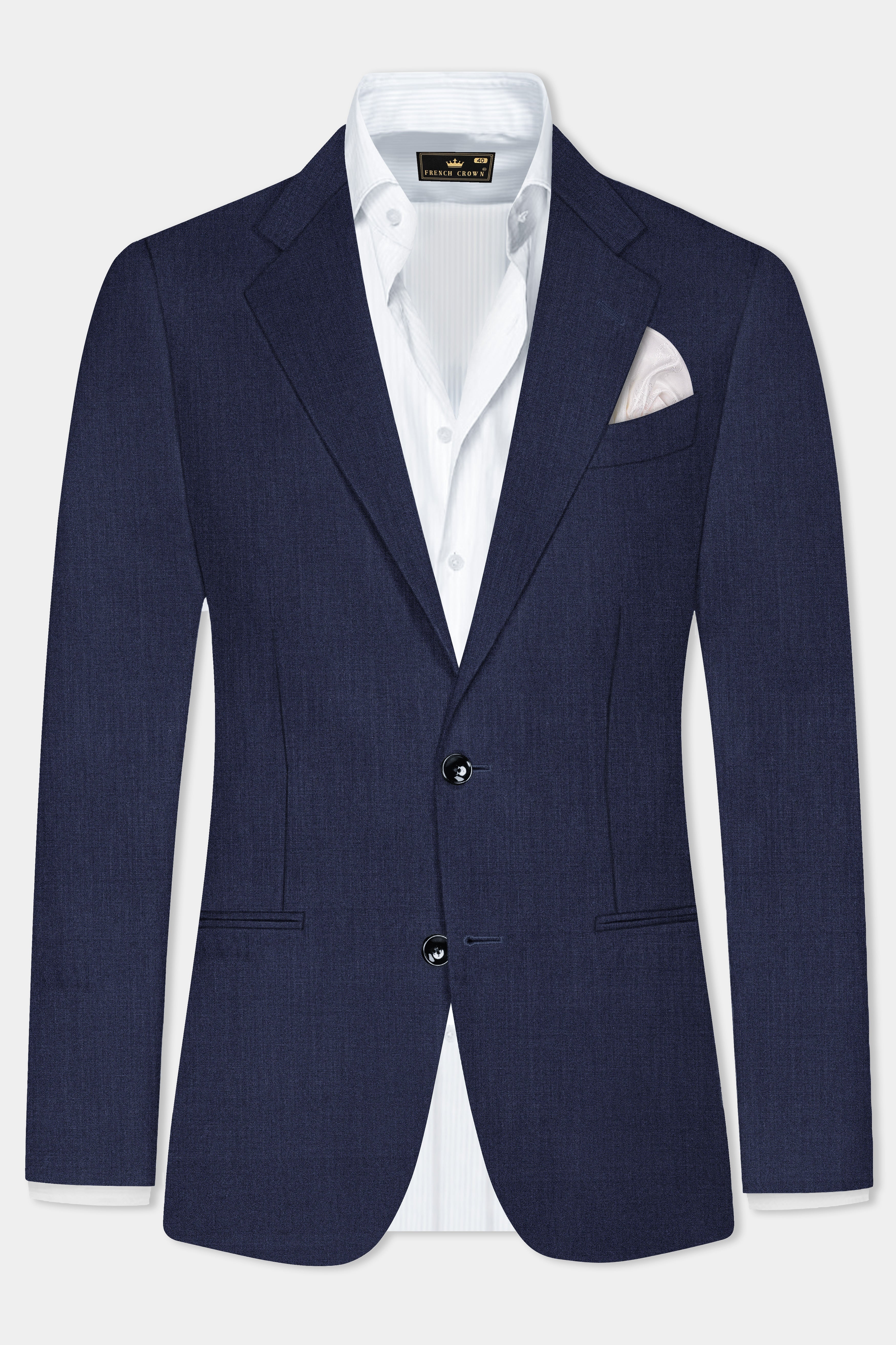 Mizzoni Blue Solid Wool Blend Single Breasted Blazer