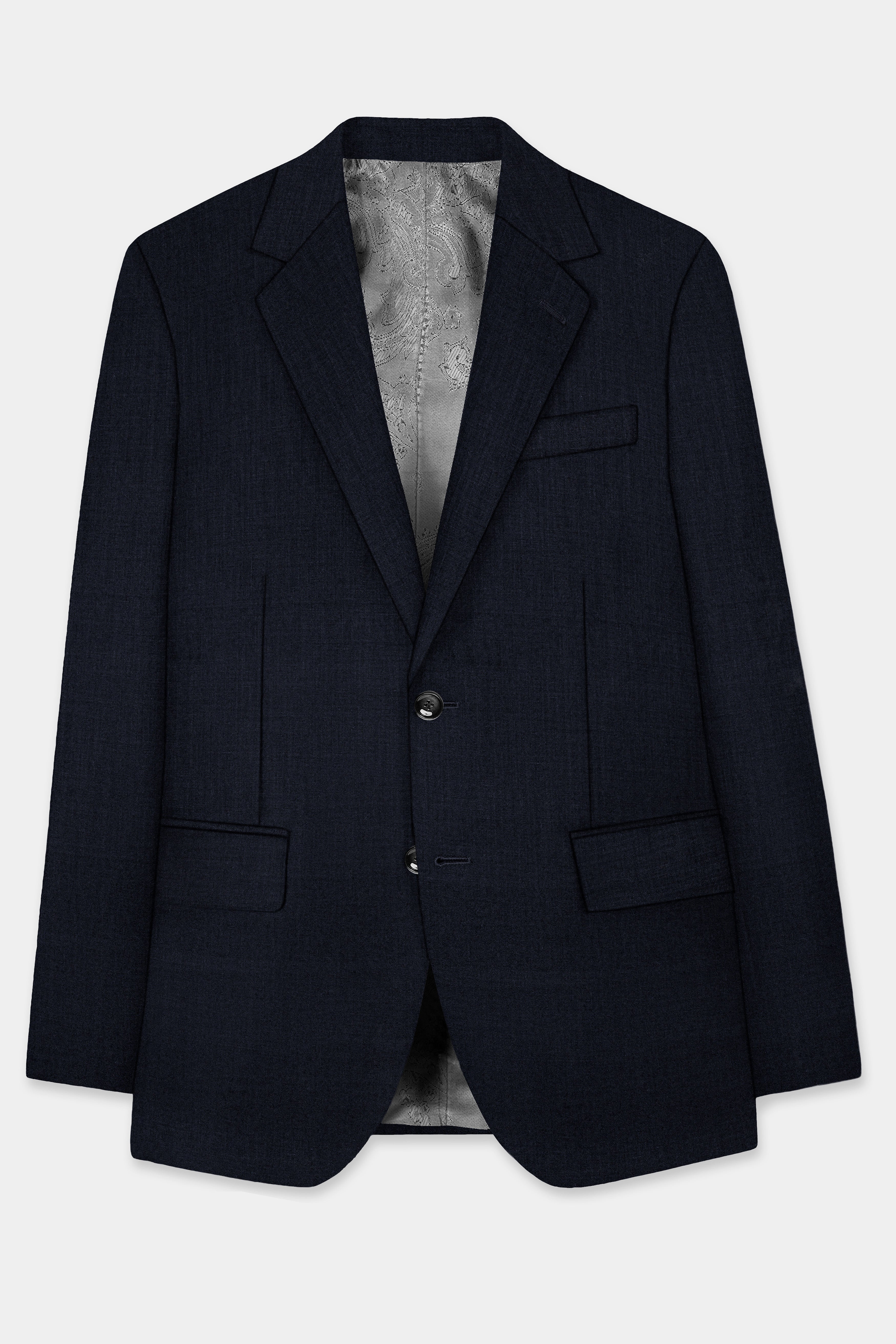 Mizzoni Blue Solid Wool Blend Single Breasted Blazer