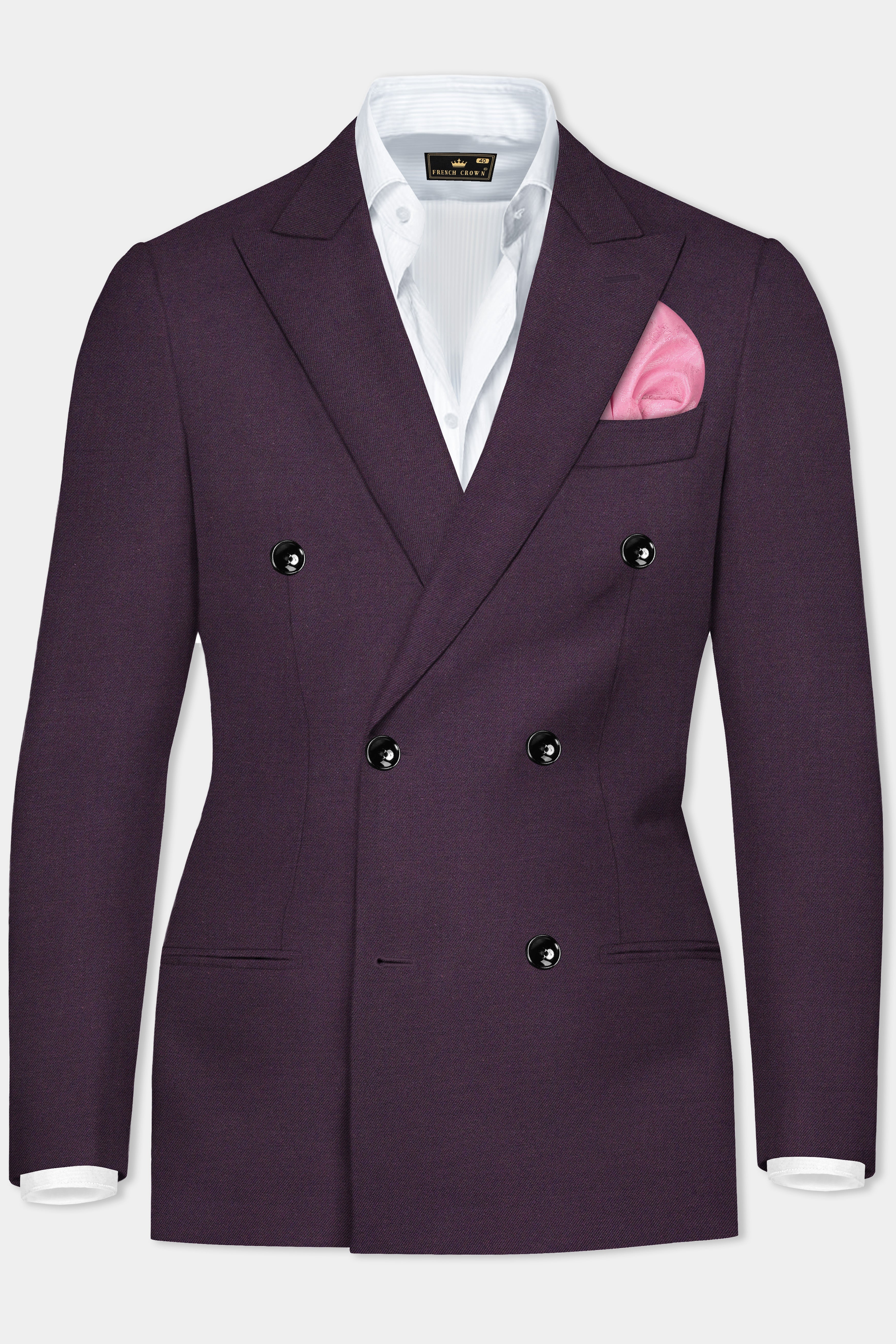 Eminence Purple Solid Wool Blend Double Breasted Blazer