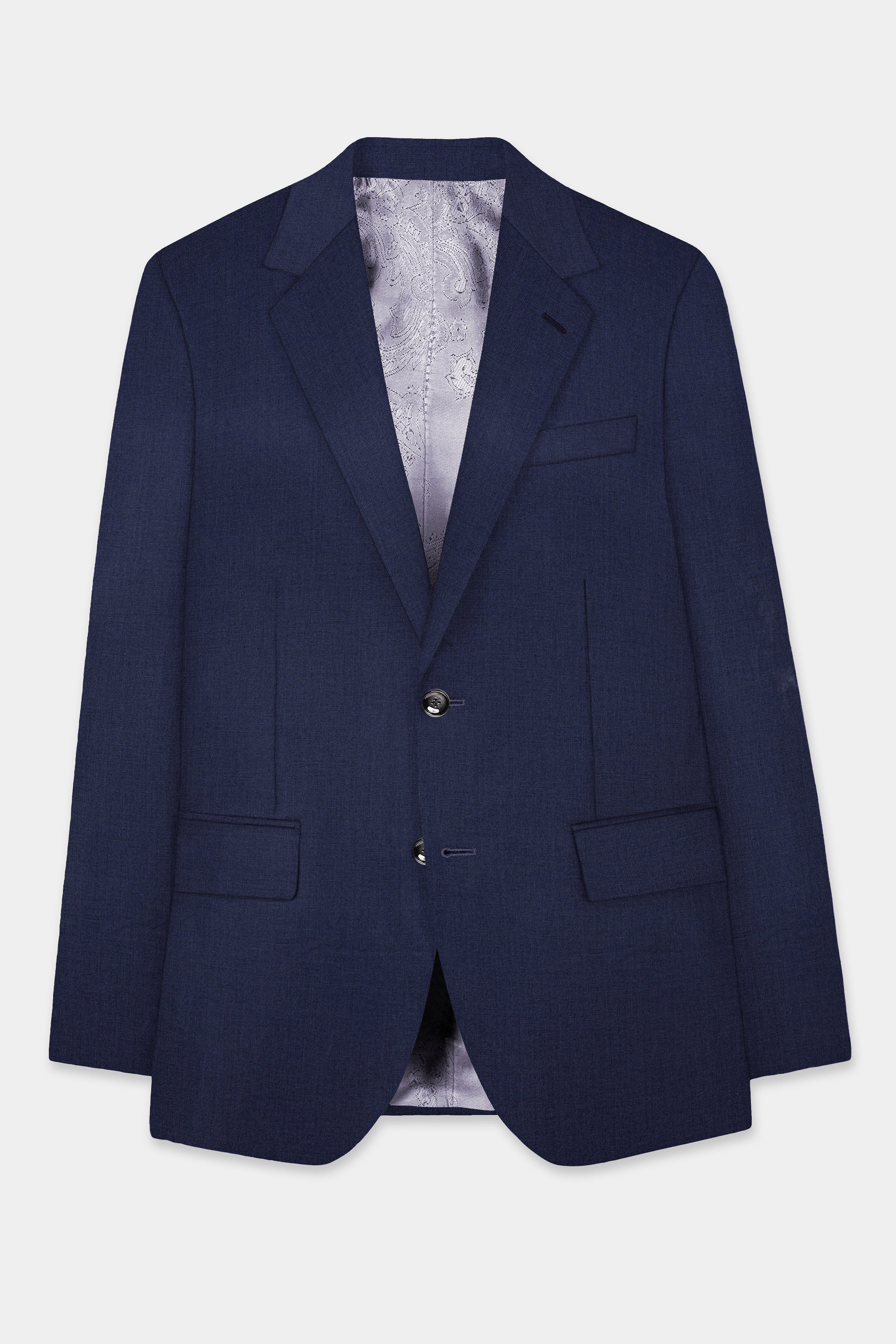 Firefly Blue Textured Wool Blend Single Breasted Blazer