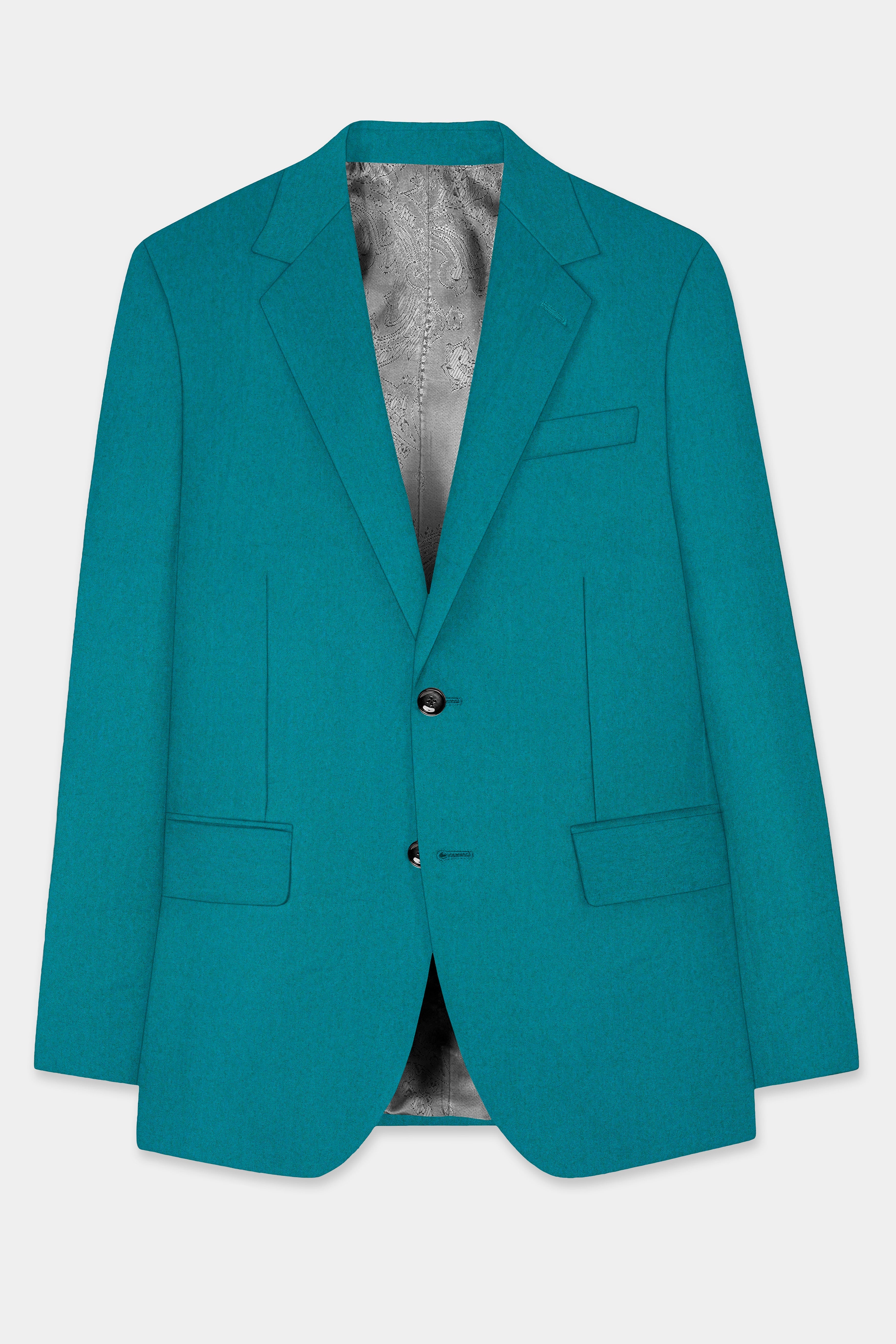 Surfie Green Plain Solid Wool Blend Single Breasted Blazer