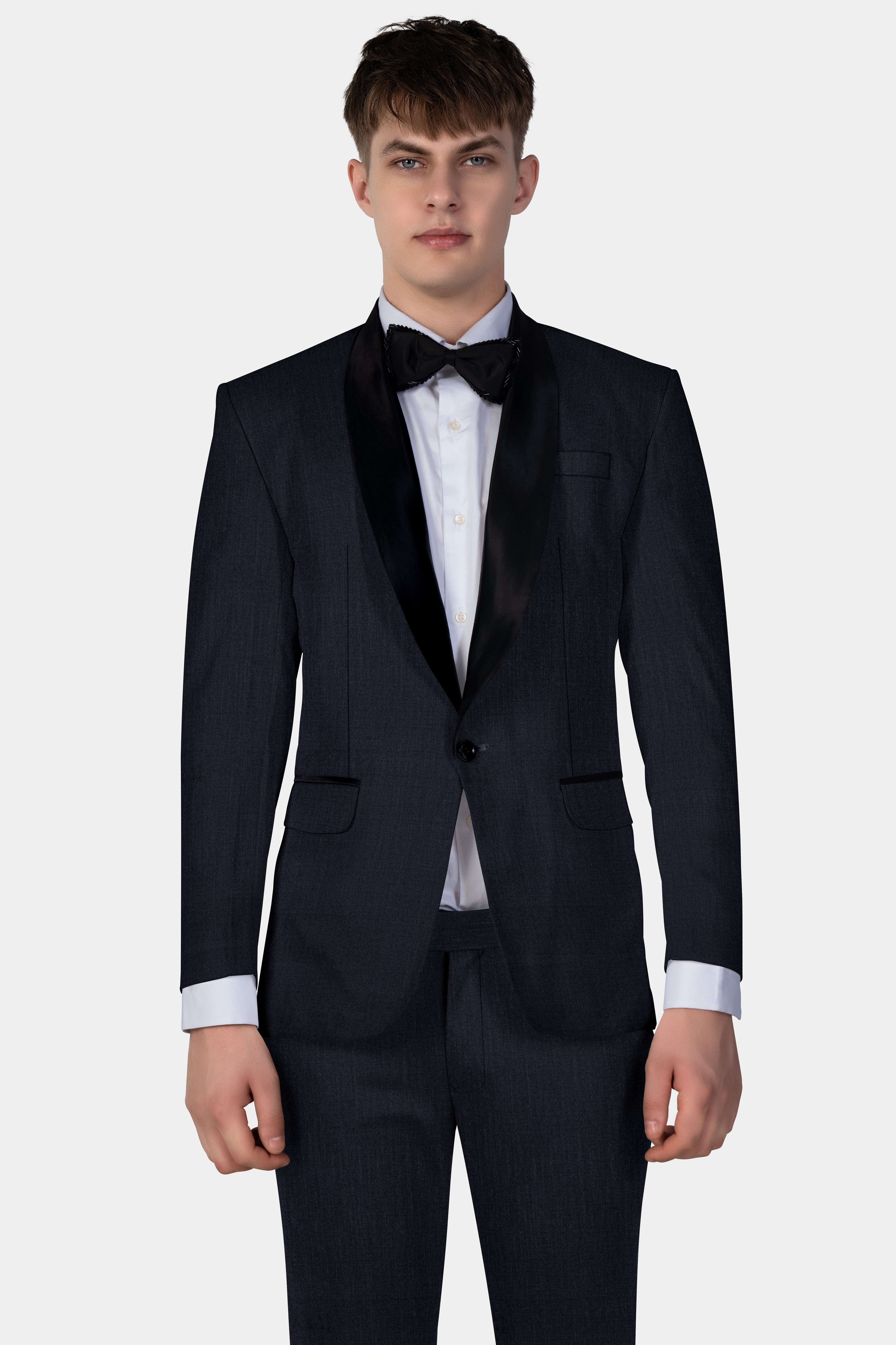 Mizzoni Blue Solid Wool Blend Tuxedo Blazer