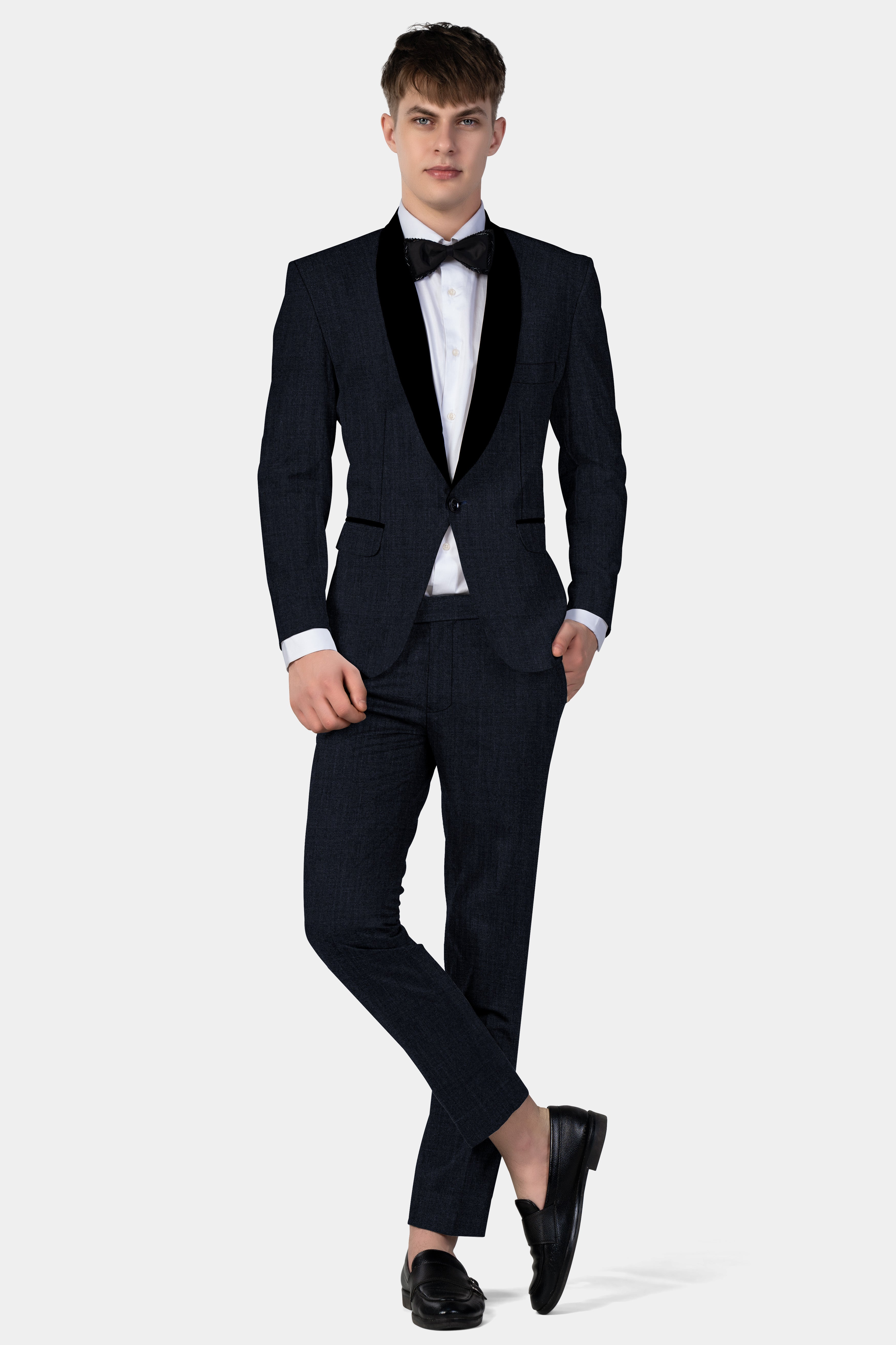 Mizzoni Blue Solid Wool Blend Tuxedo Blazer