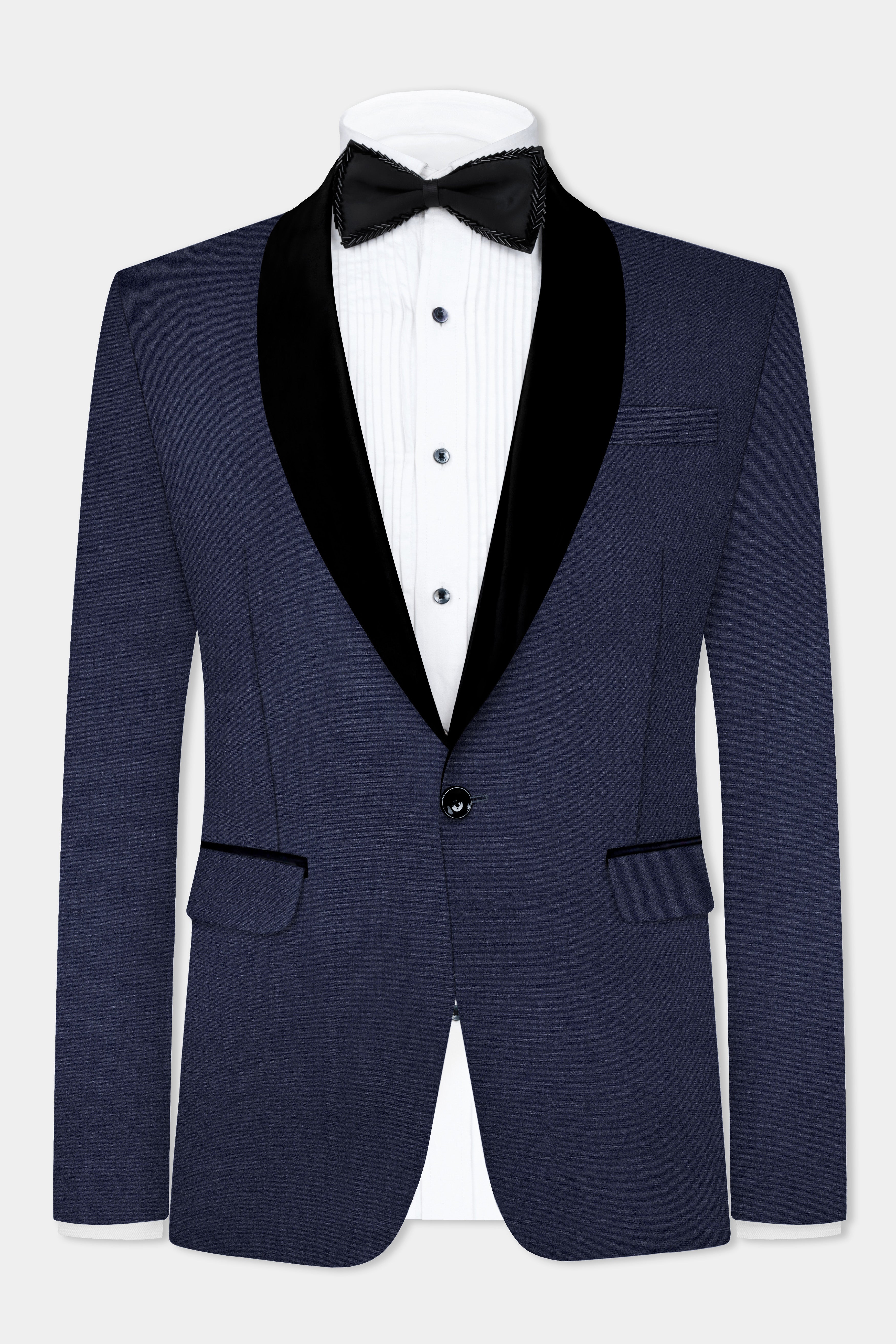 Mizzoni Blue Solid Wool Blend Tuxedo Blazer