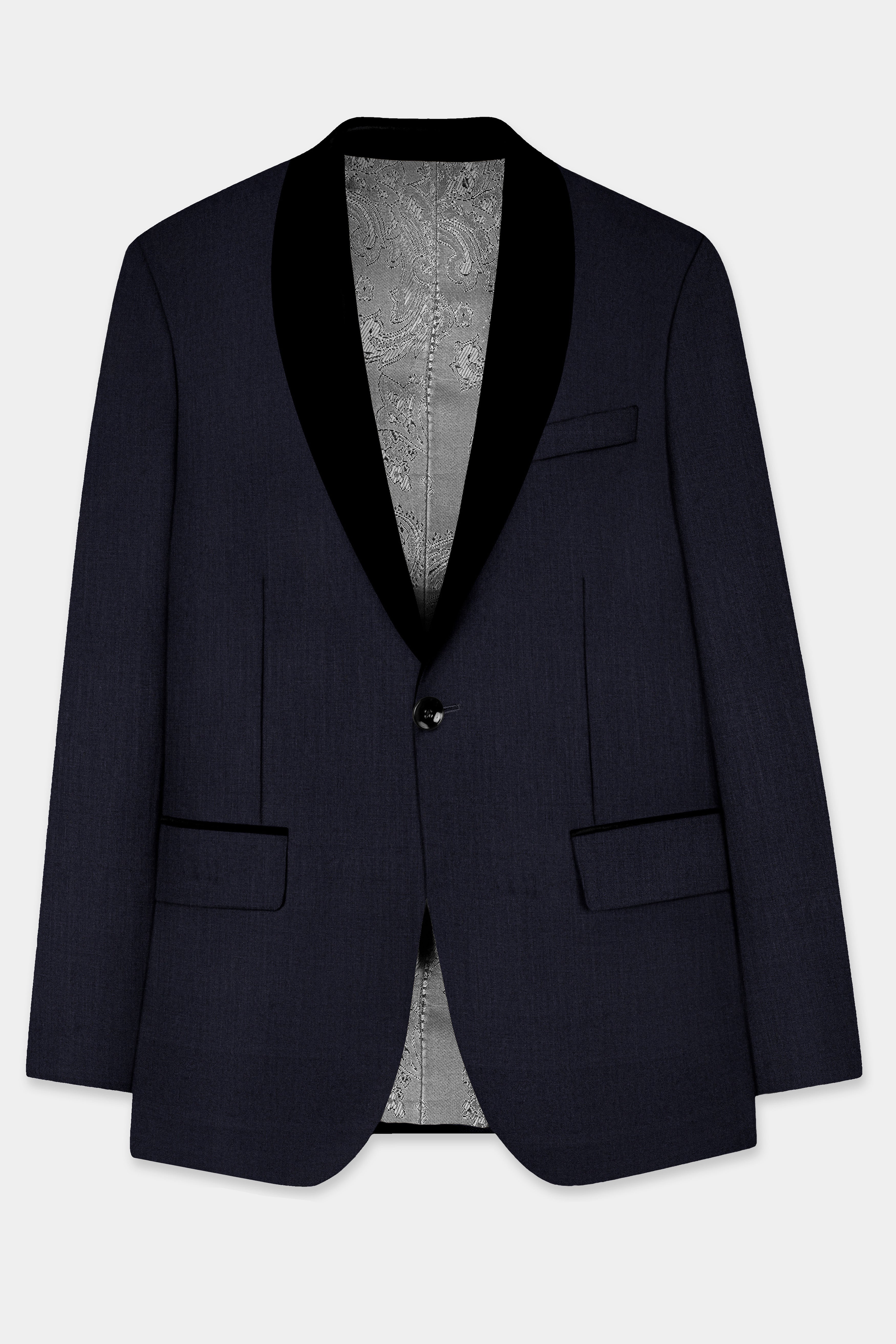 Mizzoni Blue Solid Wool Blend Tuxedo Blazer