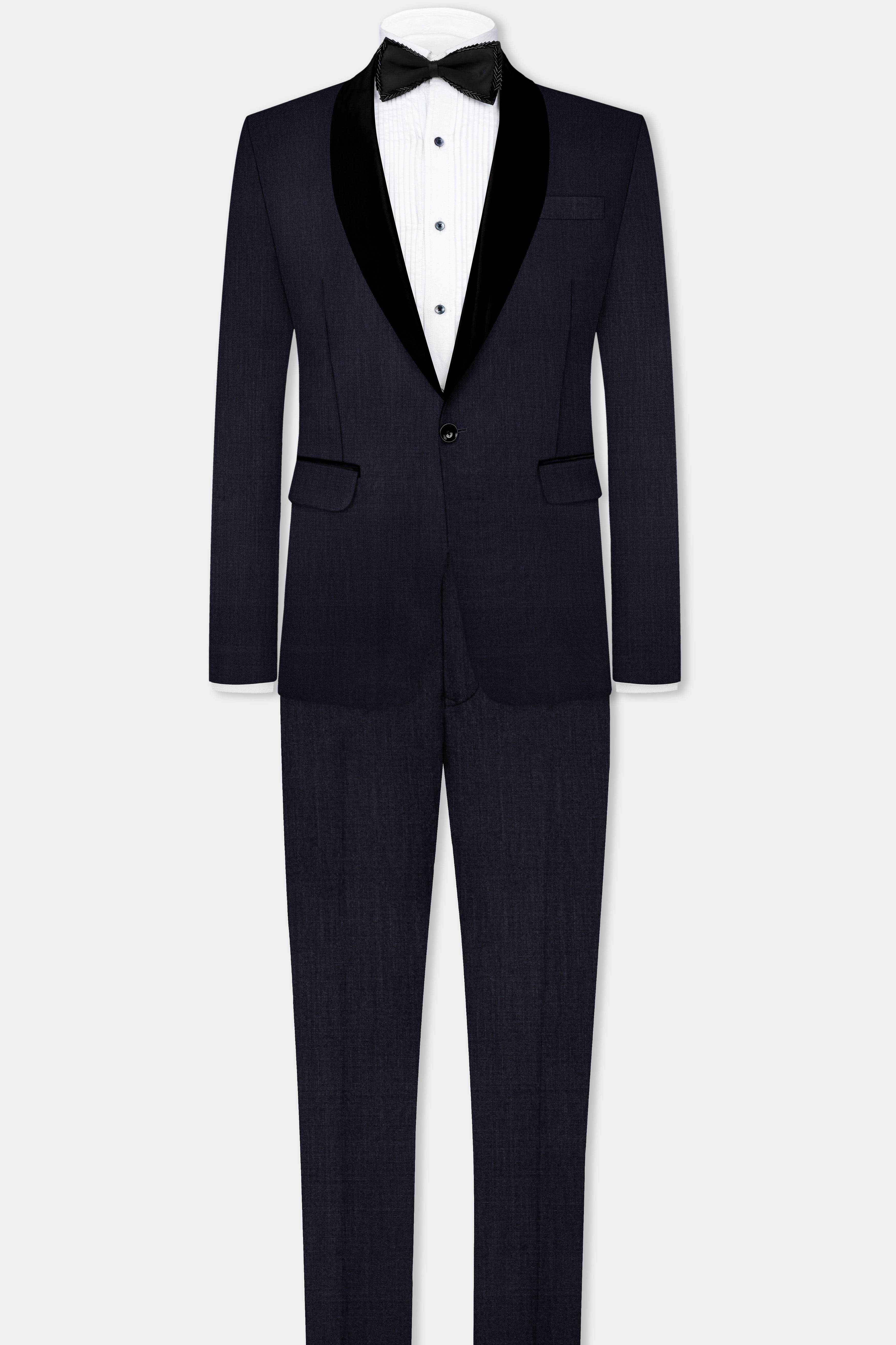 Mizzoni Blue Solid Wool Blend Tuxedo Blazer