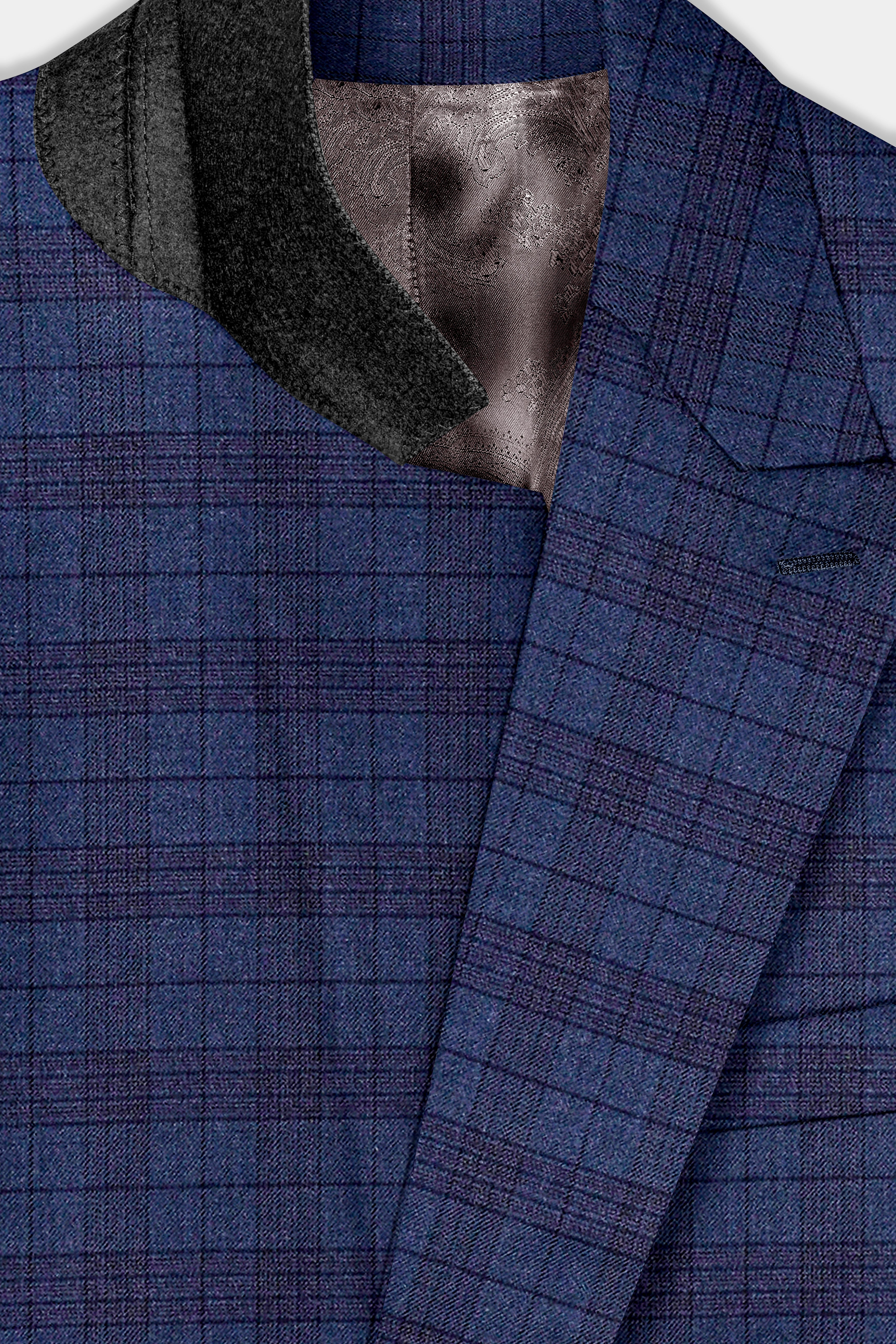 Martinique Blue Plaid Wool Blend Double Breasted Blazer