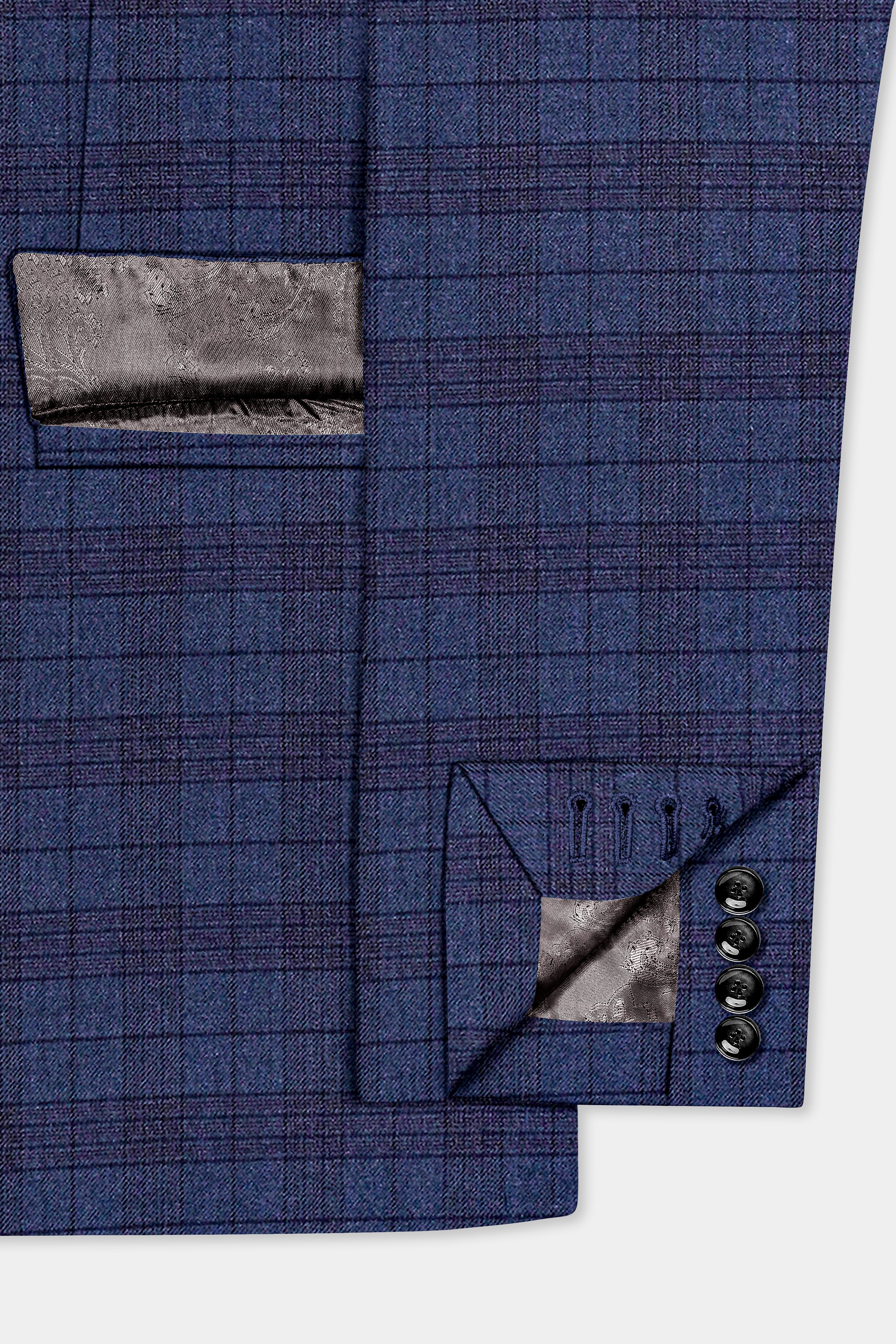 Martinique Blue Plaid Wool Blend Double Breasted Blazer