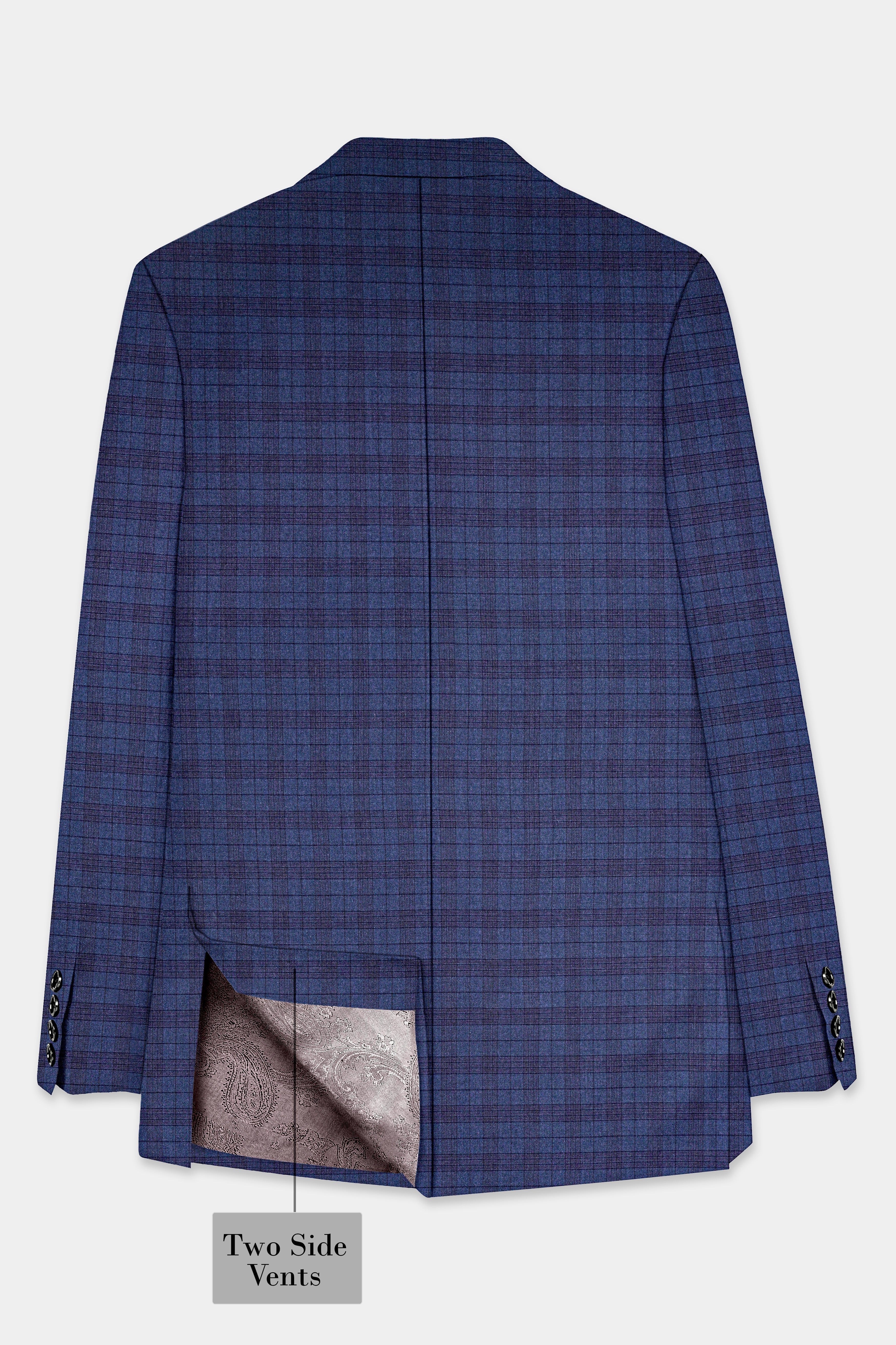 Martinique Blue Plaid Wool Blend Double Breasted Blazer