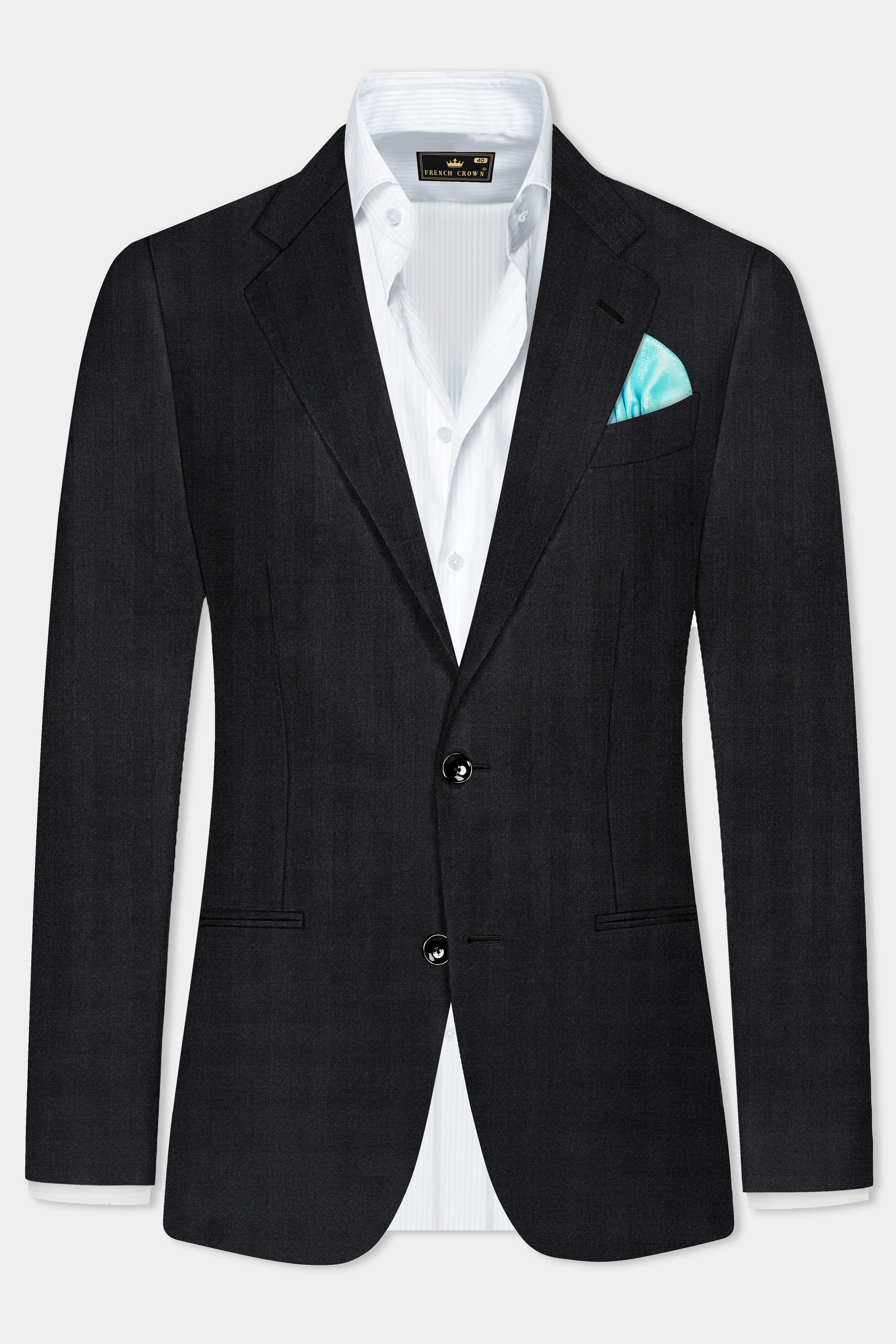 Vulcan Black Striped Wool Blend Single Breasted Blazer